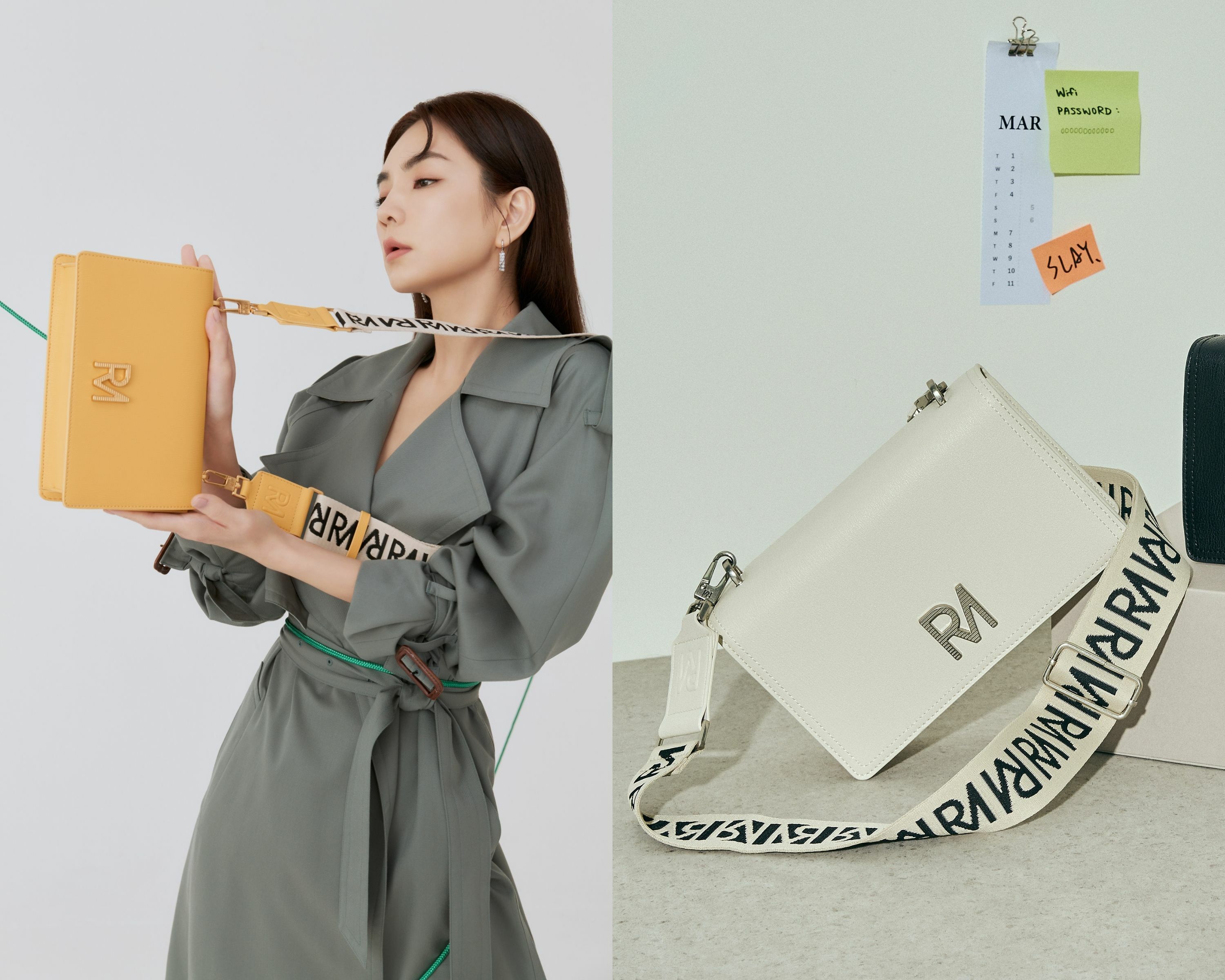 玩轉 DNA 斜背包，搭配撞色款背帶，展現女孩們的俐落個性。