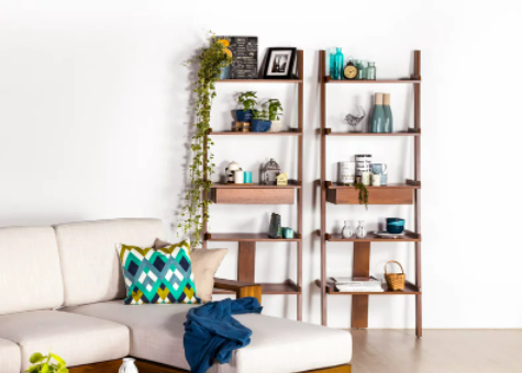 五層開放式梯形柚木書架