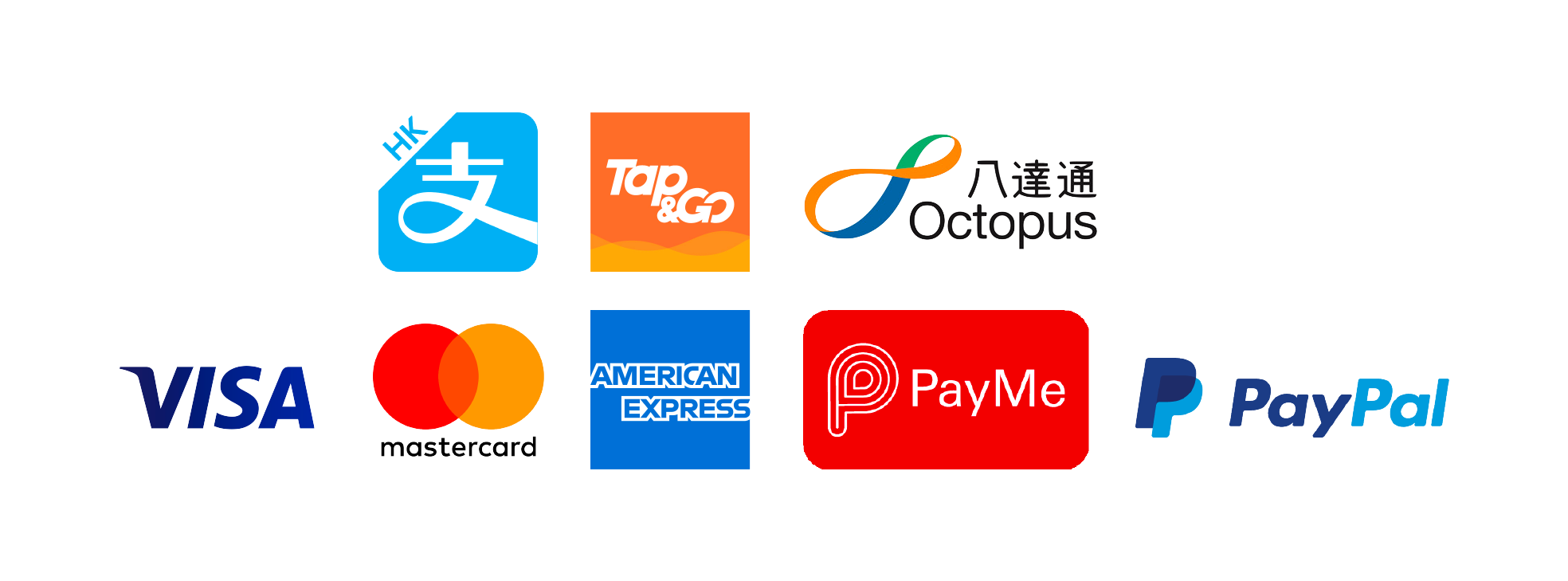 Octopus八達通消費券/AlipayHK支付寶消費券/Tap&Go消費券/Visa/Mastercard/American Express/PayMe/PayPal付款