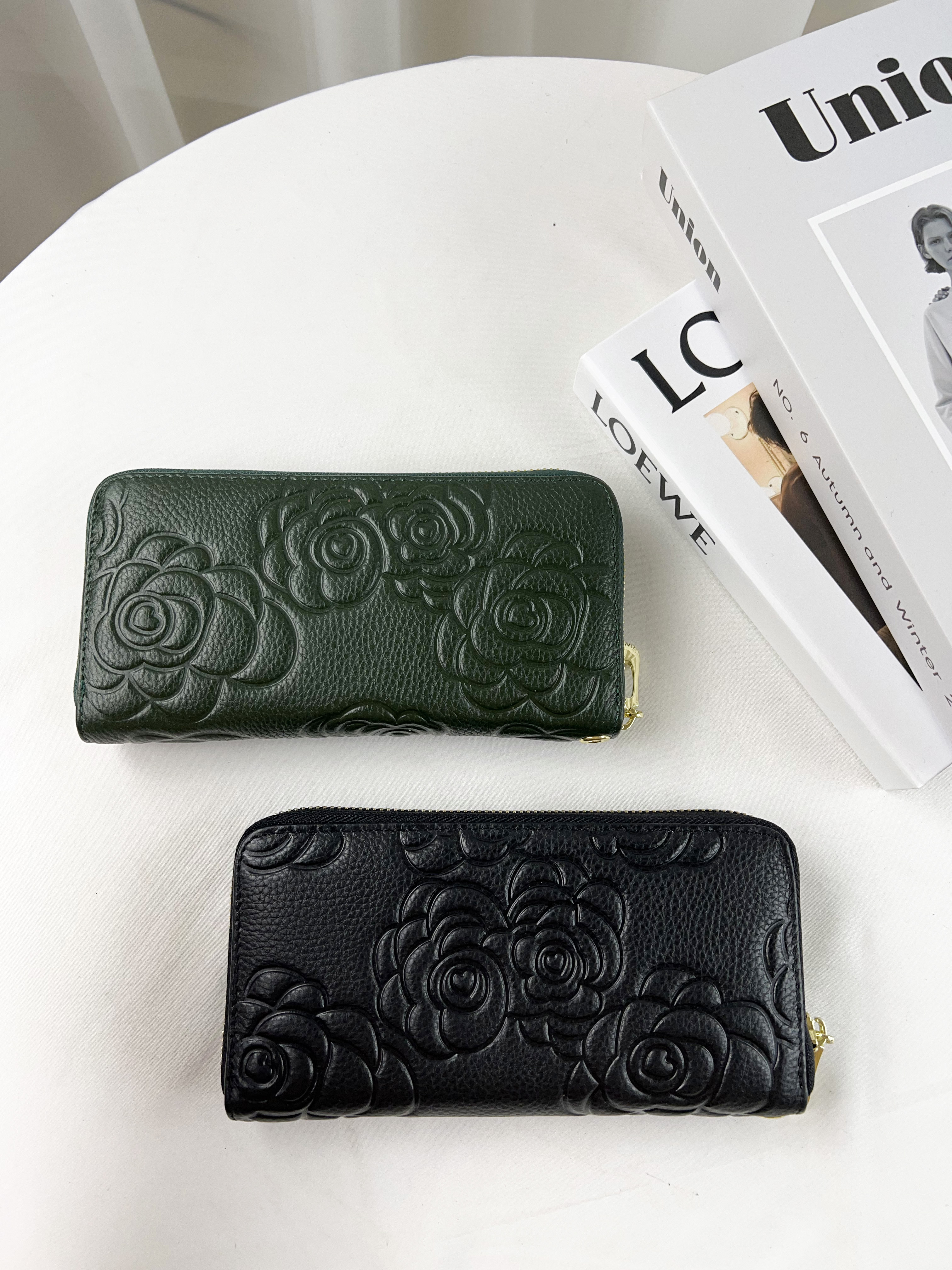 花朵真皮牛皮拉鍊長夾  #SM-937