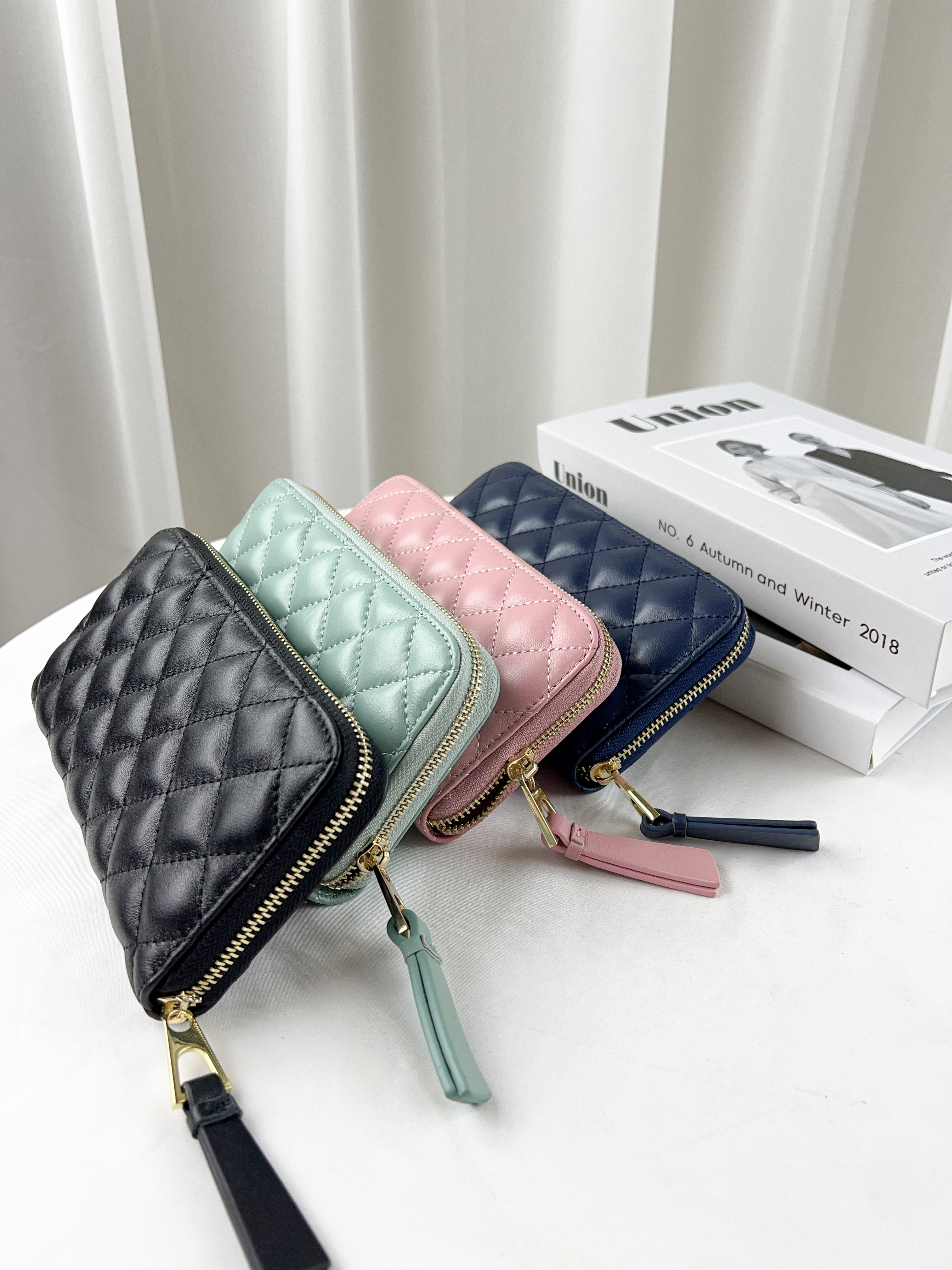 菱格紋真皮羊皮拉鍊長夾  #SM-1901