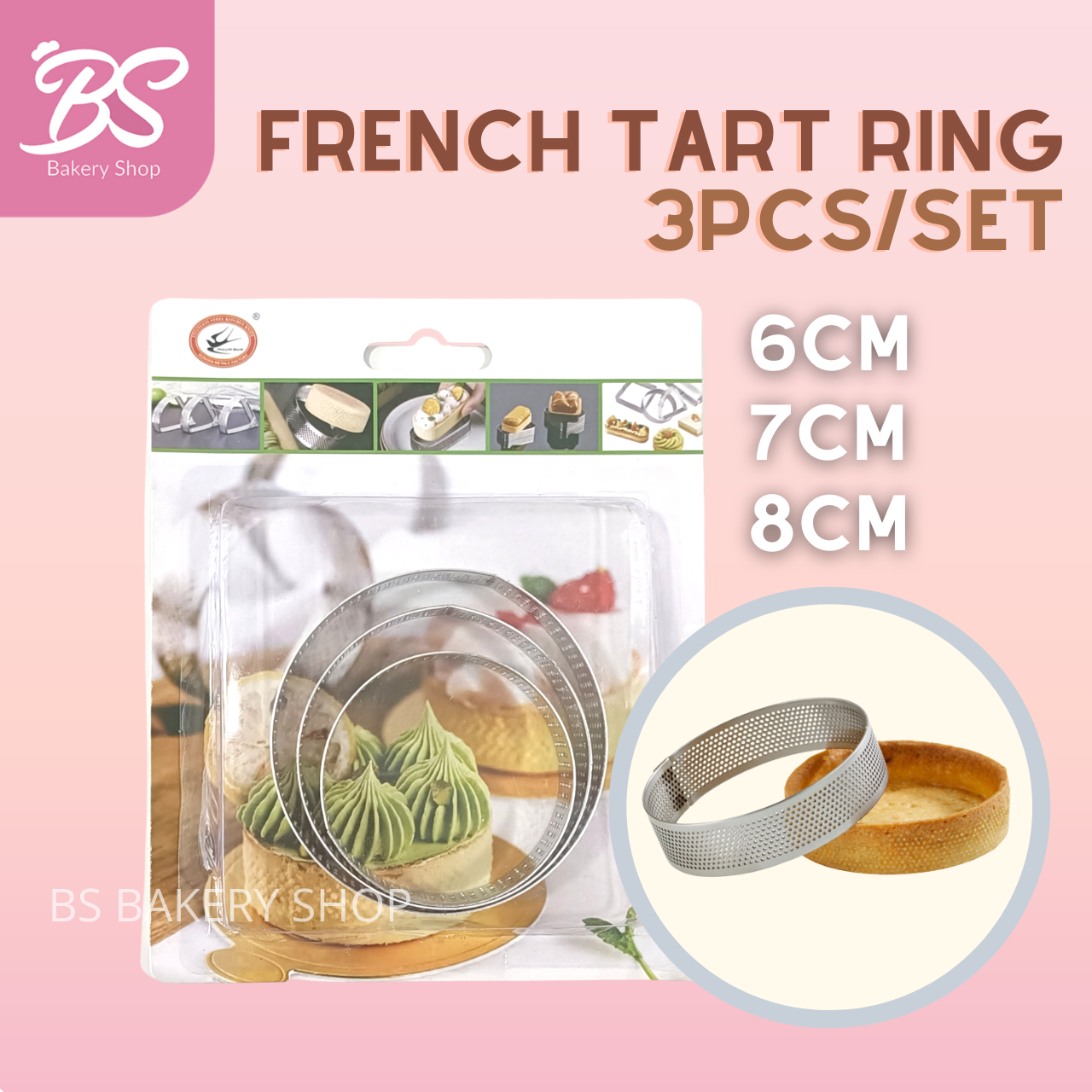 【French Tart Ring Mould Set 3pcs 6cm 7cm 8cm】Stainless Steel Round Pastry Mold 法式塔模 冲孔挞圈套组 3入