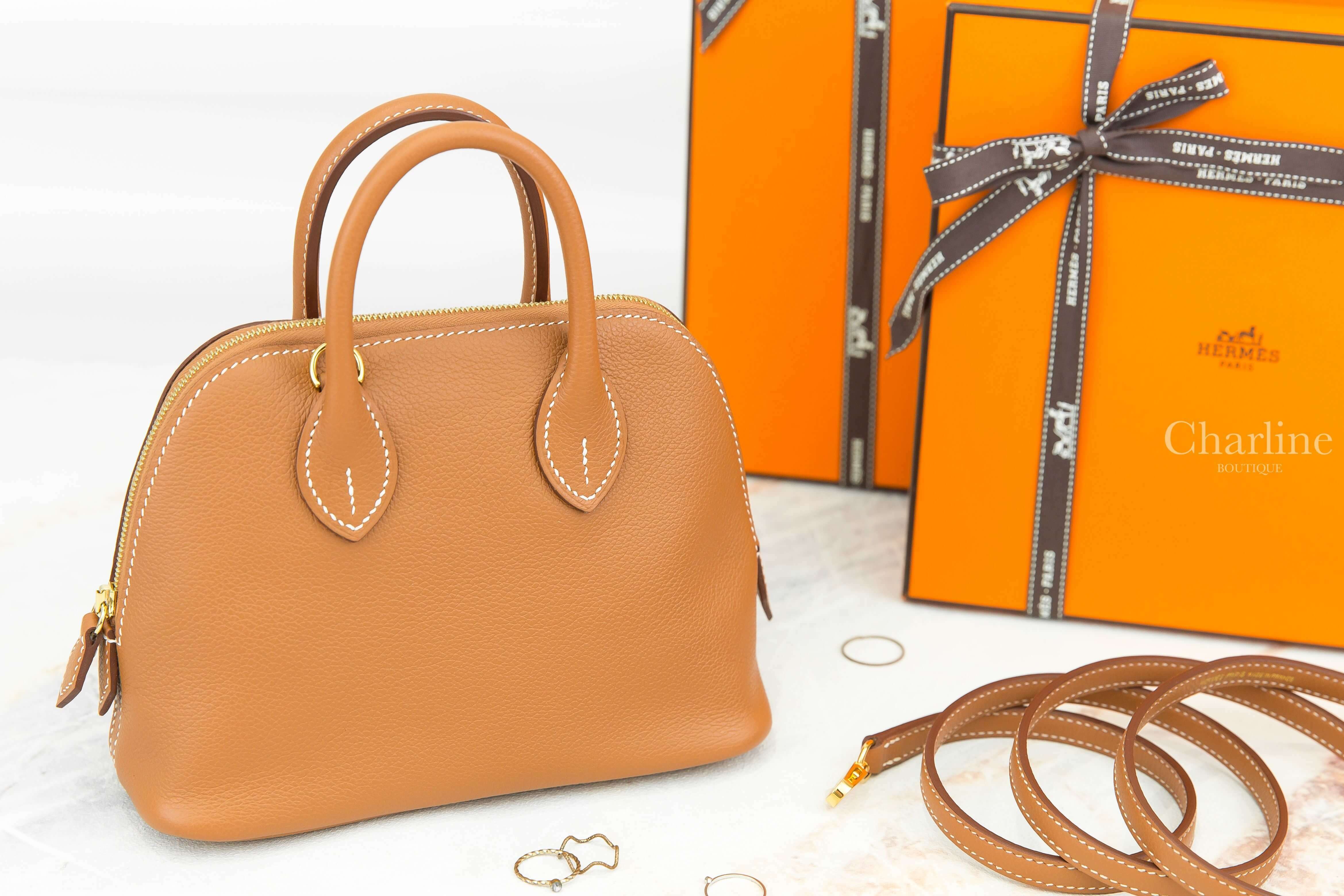 Hermès Bolide 1923 Mini 37 Gold Evercolor U刻焦糖色金釦迷你手提肩背包-Charline Boutique 精品代購