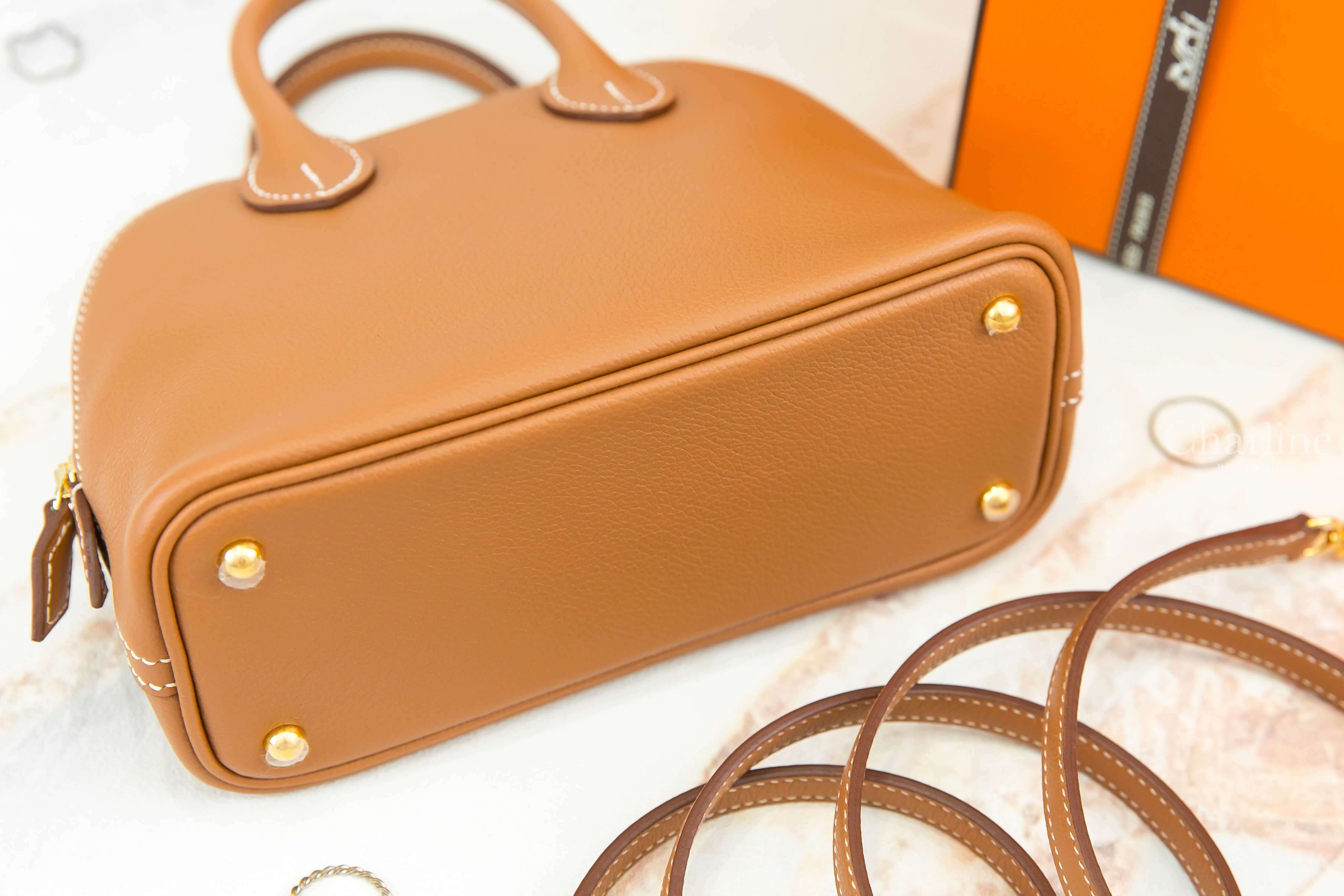 Hermès Bolide 1923 Mini 37 Gold Evercolor U刻焦糖色金釦迷你手提肩背包-Charline Boutique 精品代購