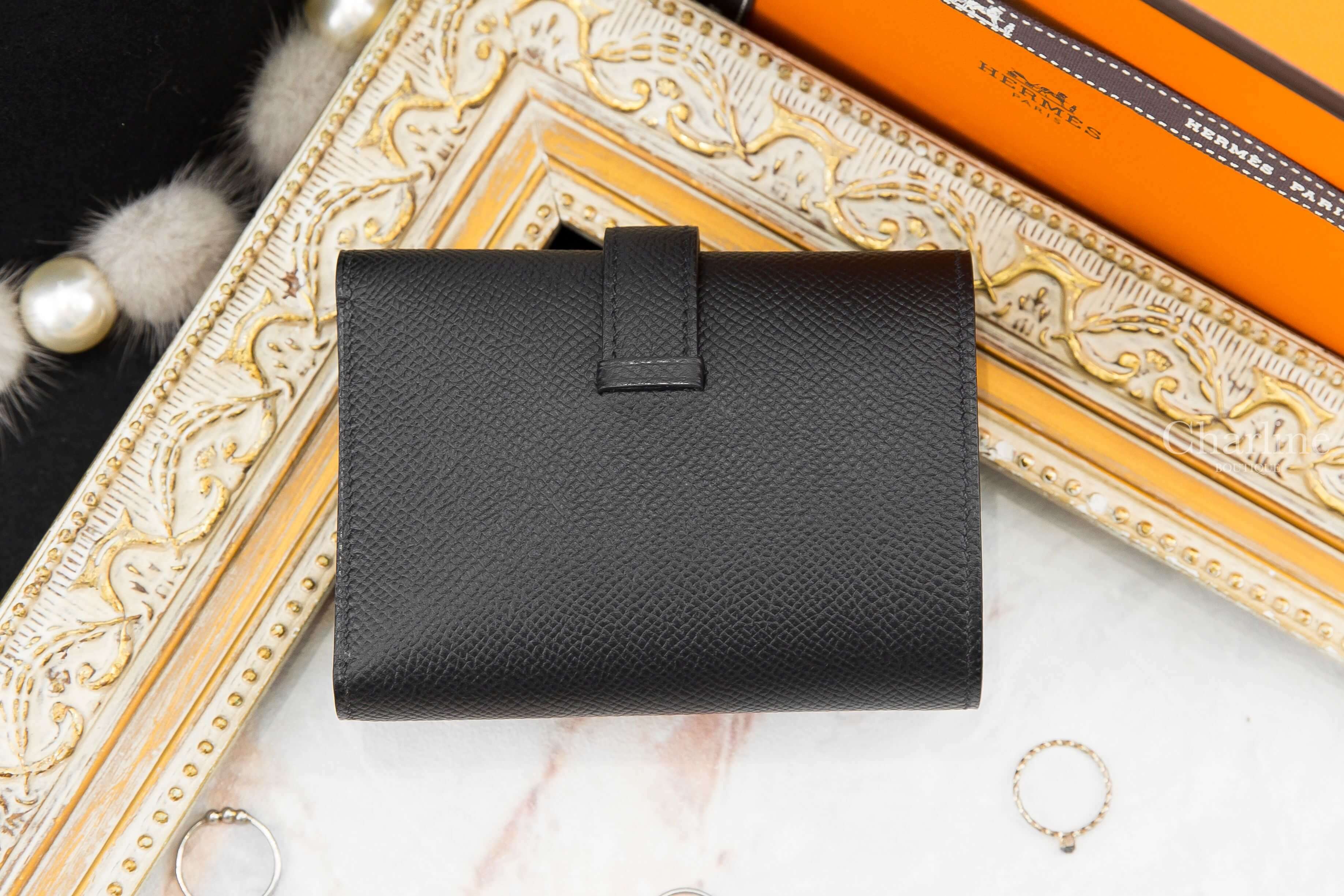Hermès Bearn Wallet 89 Noir Epsom Z刻黑色黑釦三折短夾-Charline Boutique 精品代購