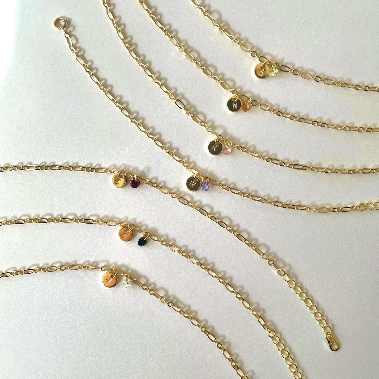 【客製化禮物】字母圓片手鍊 • 7種運勢鋯石 • 閨蜜禮物 • 14KGF