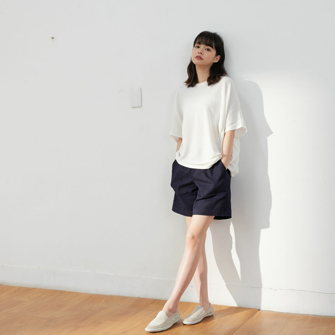 Adam棉質休閒口袋百慕達短褲/深藍