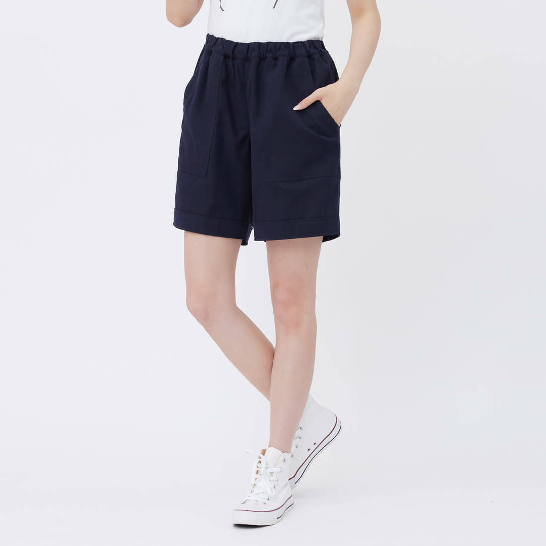 Adam棉質休閒口袋百慕達短褲/深藍
