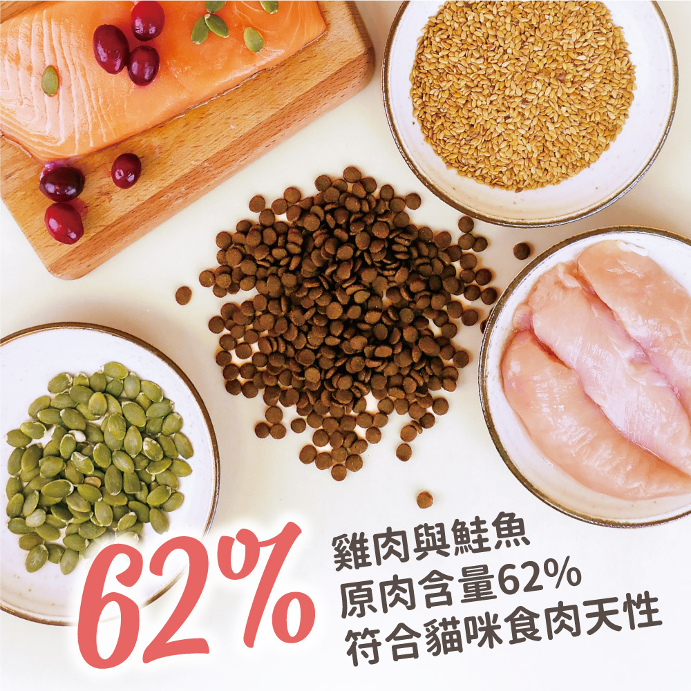 無穀活力低碳乾糧貓飼料_嫩雞鮭魚｜腸胃x泌尿