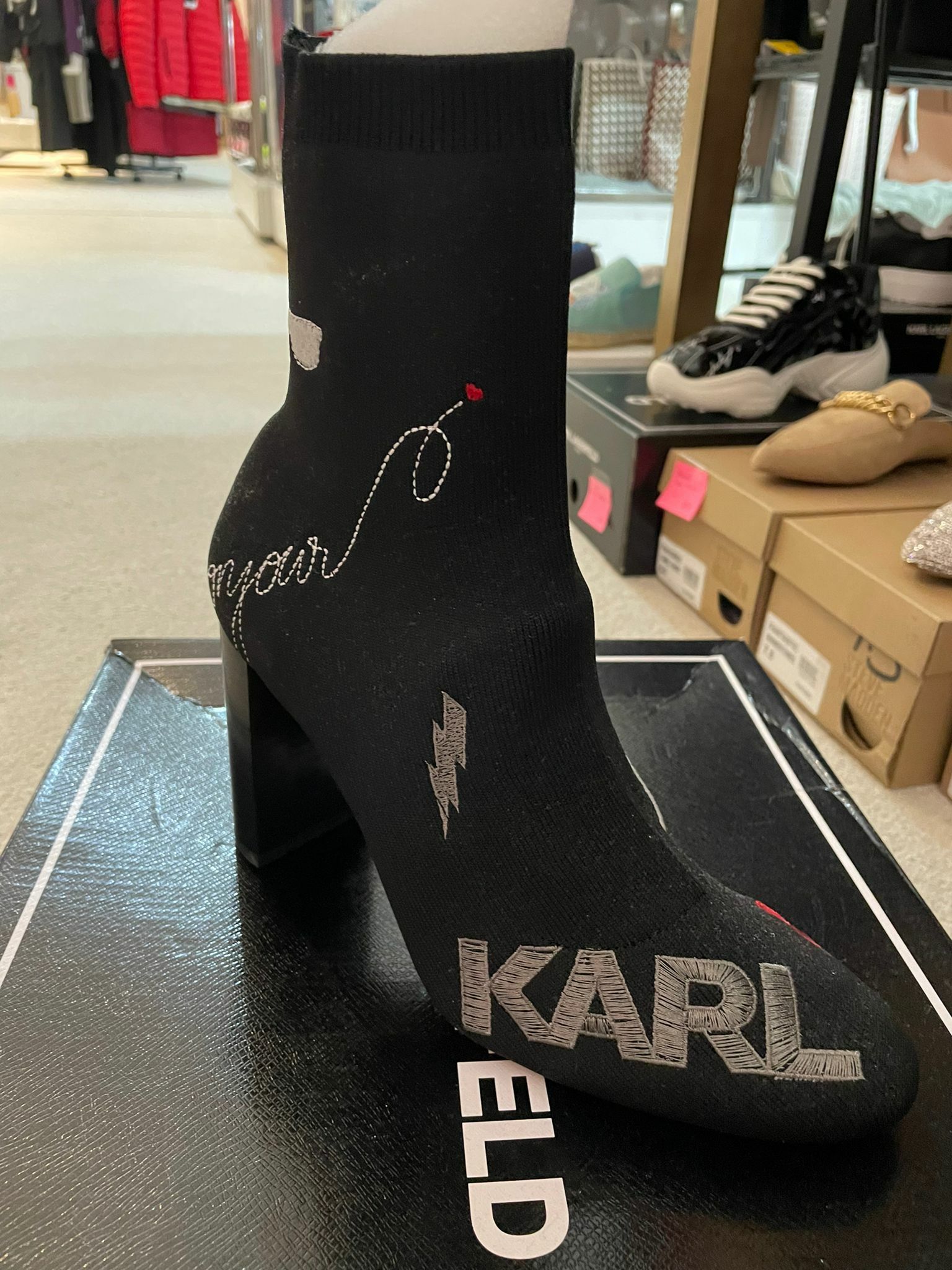 [S] KARL LAGERFELD SHIRA BOOT WITH WIDE HIGH HEEL BLACK, 194775564871 (SKL49)