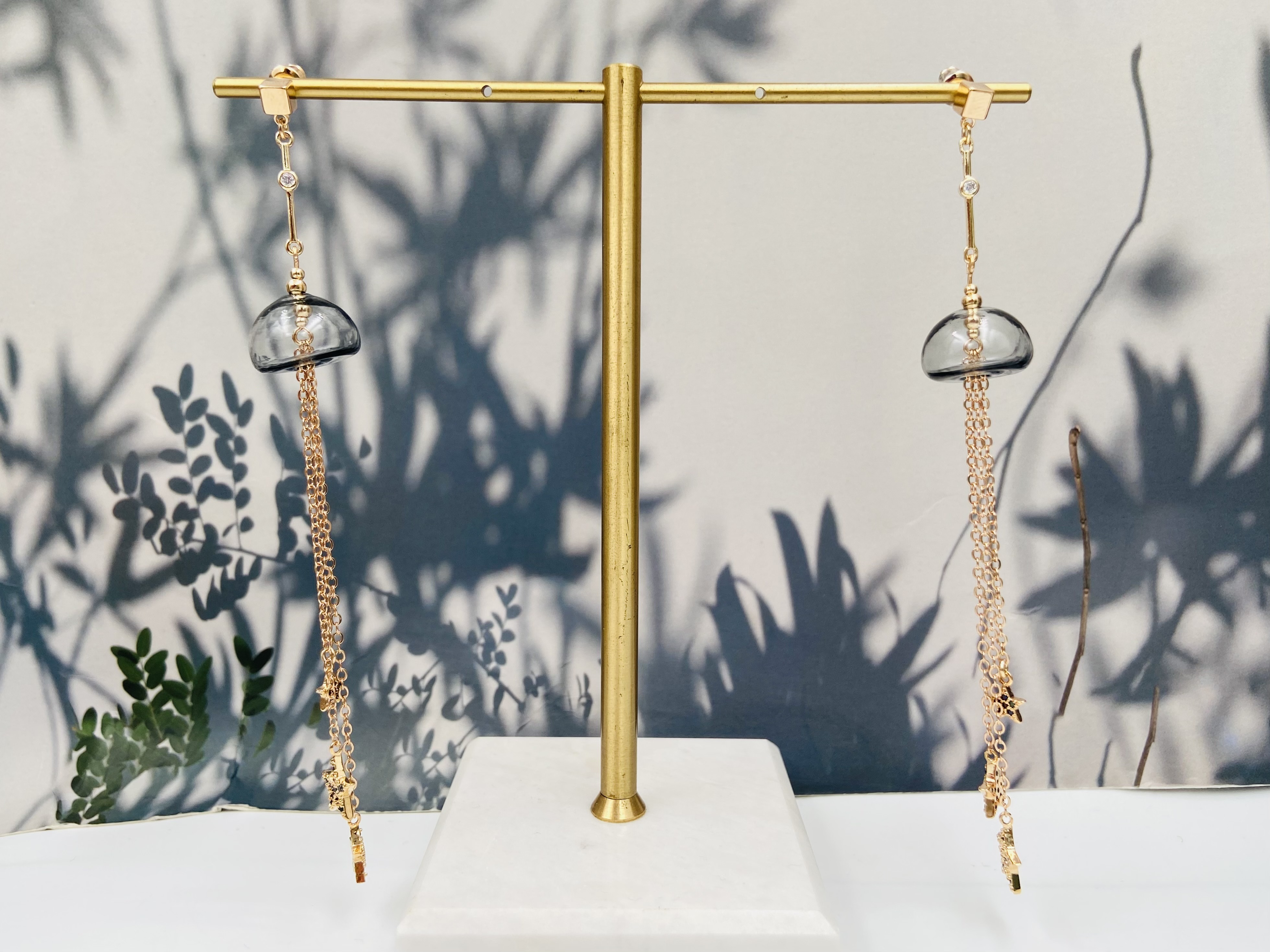 COLE COOL SS22 水母海洋系列耳環耳夾 灰色透明玻璃耳環