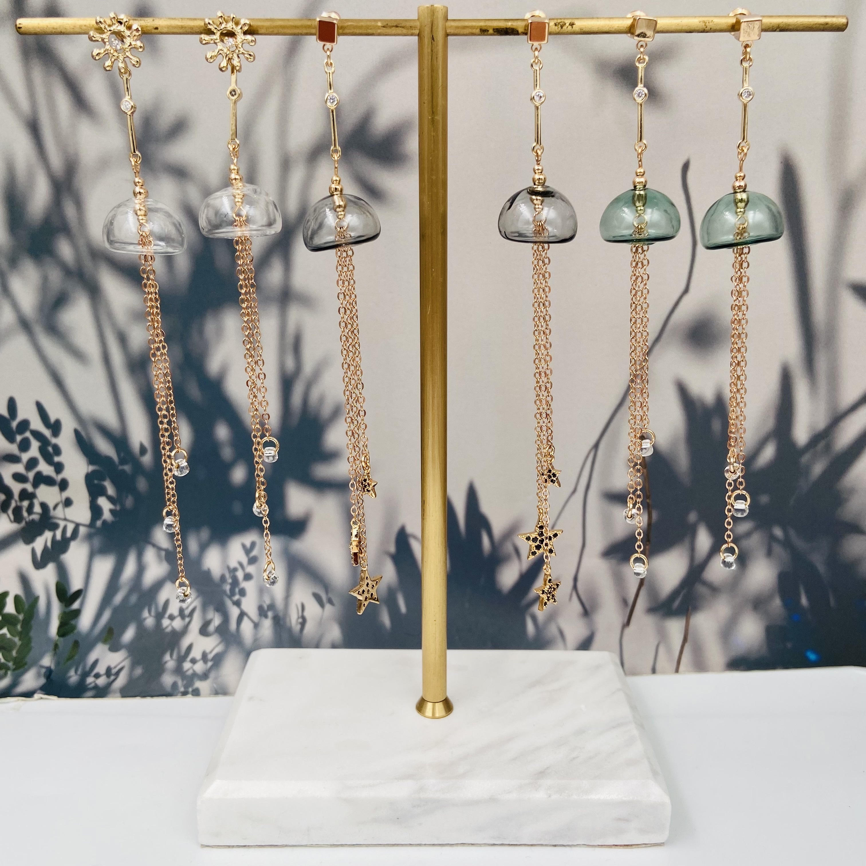 COLE COOL SS22 水母海洋系列耳環耳夾 白色透明玻璃耳環