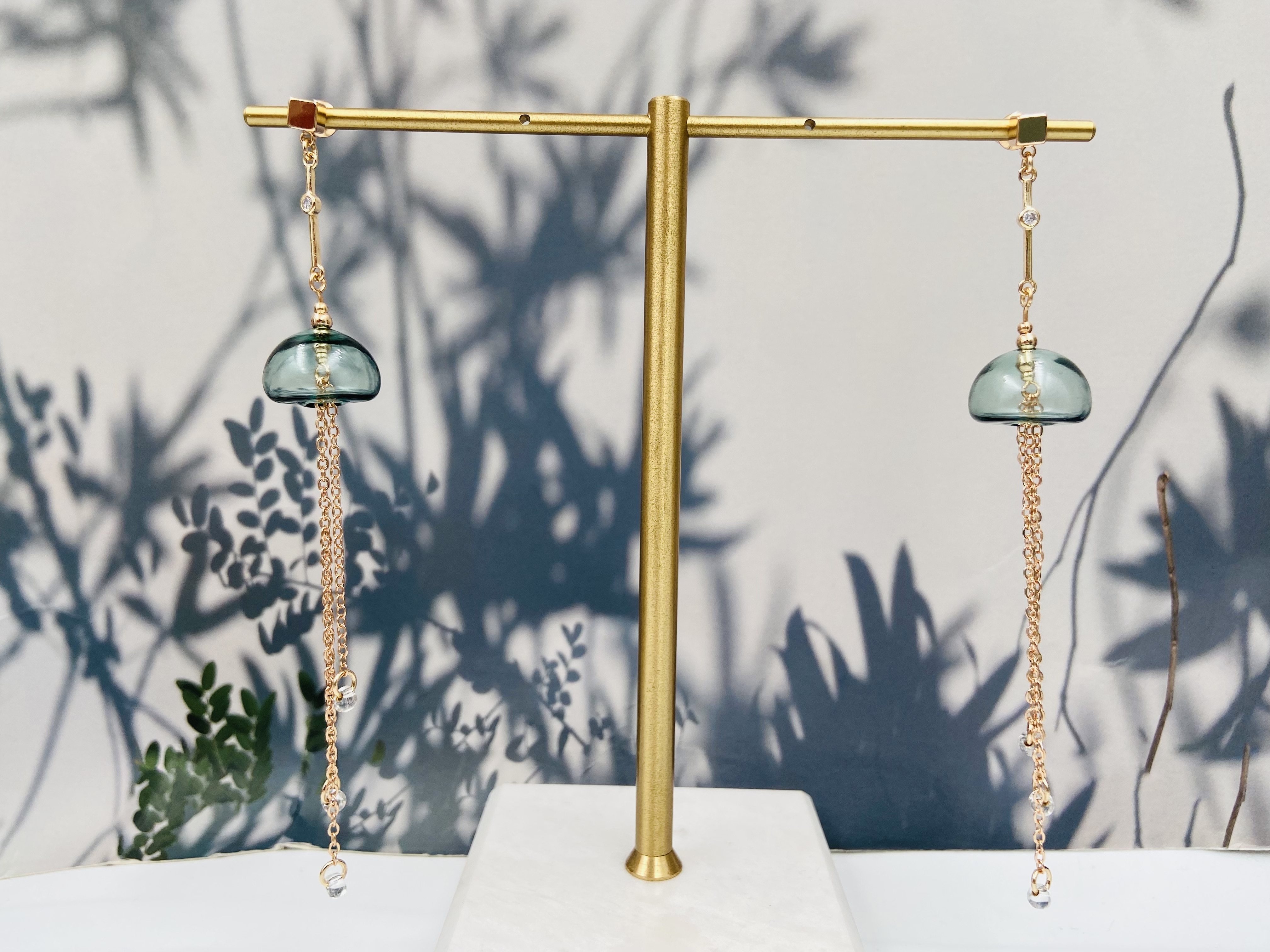 COLE COOL SS22 水母海洋系列耳環耳夾 藍色透明玻璃耳環