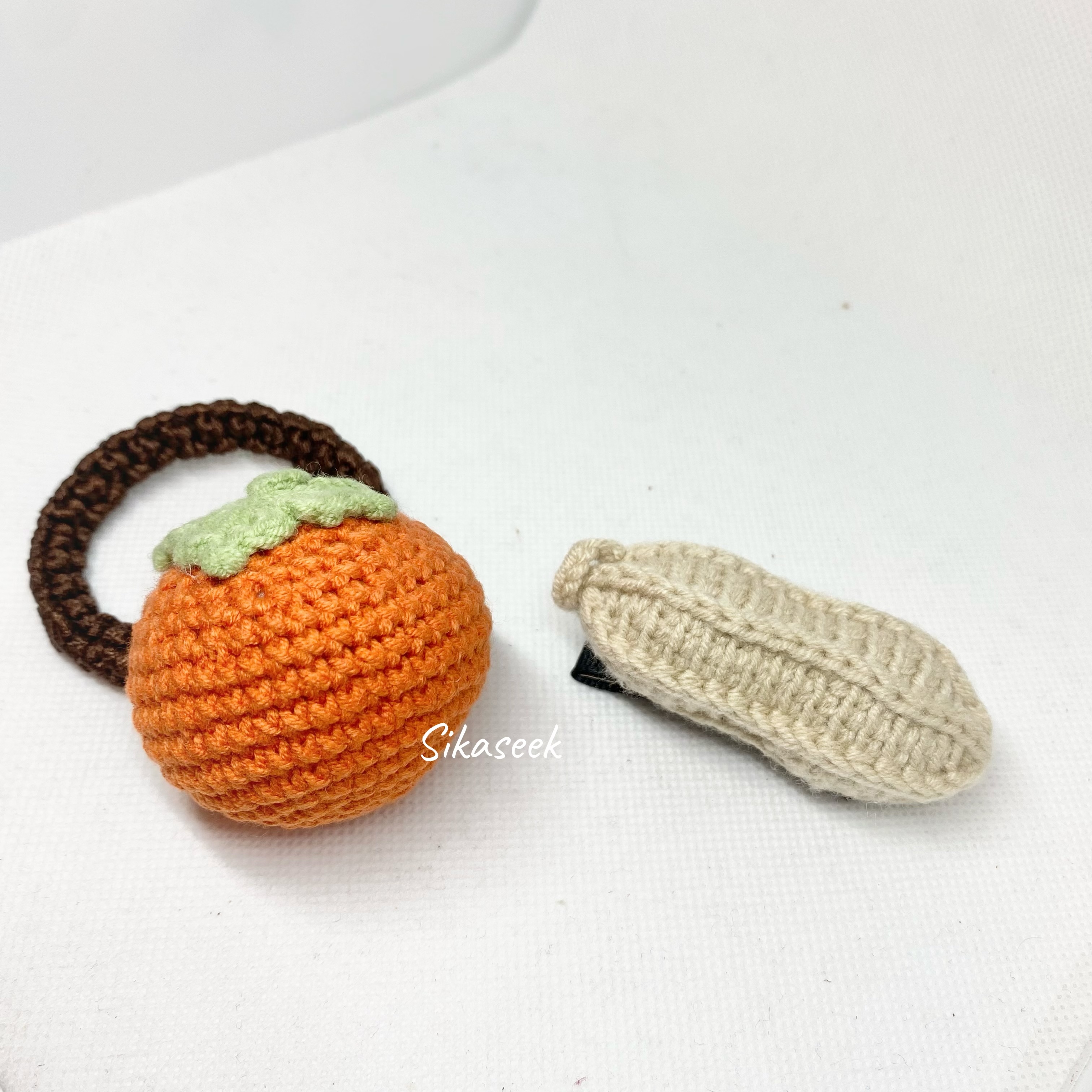 SK9277   針織柿子頭繩 x 花生一字夾 ( 套裝 )