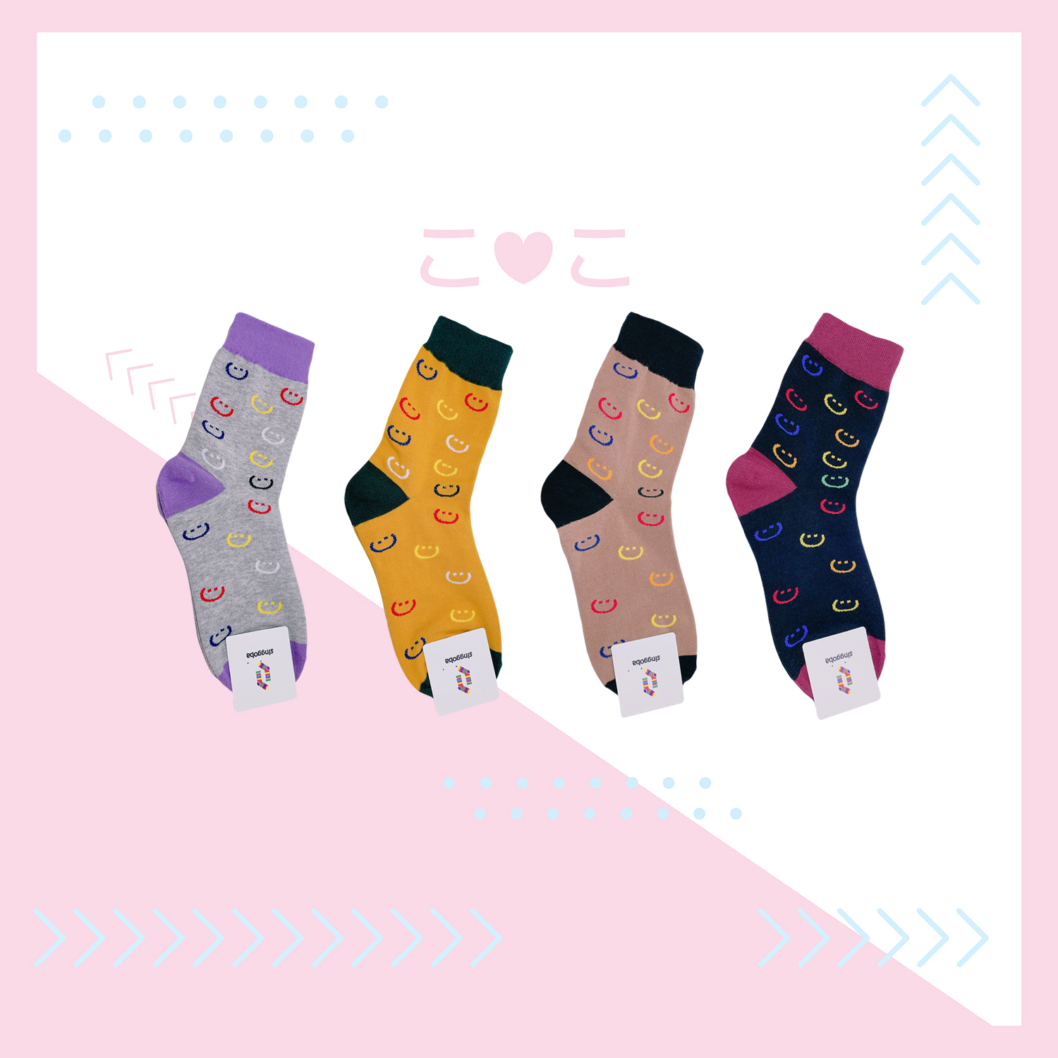正韓笑臉滿版撞色襪子