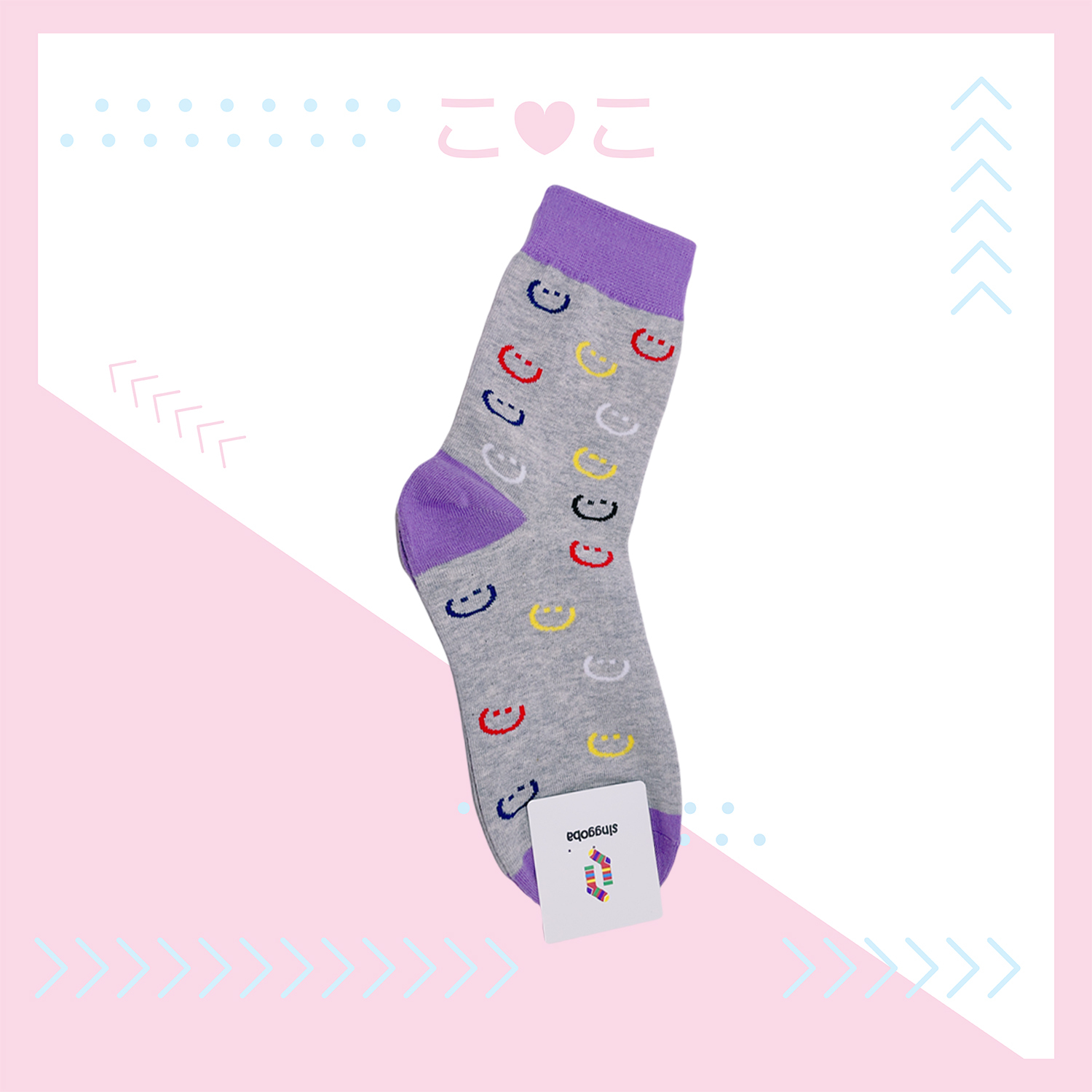 正韓笑臉滿版撞色襪子