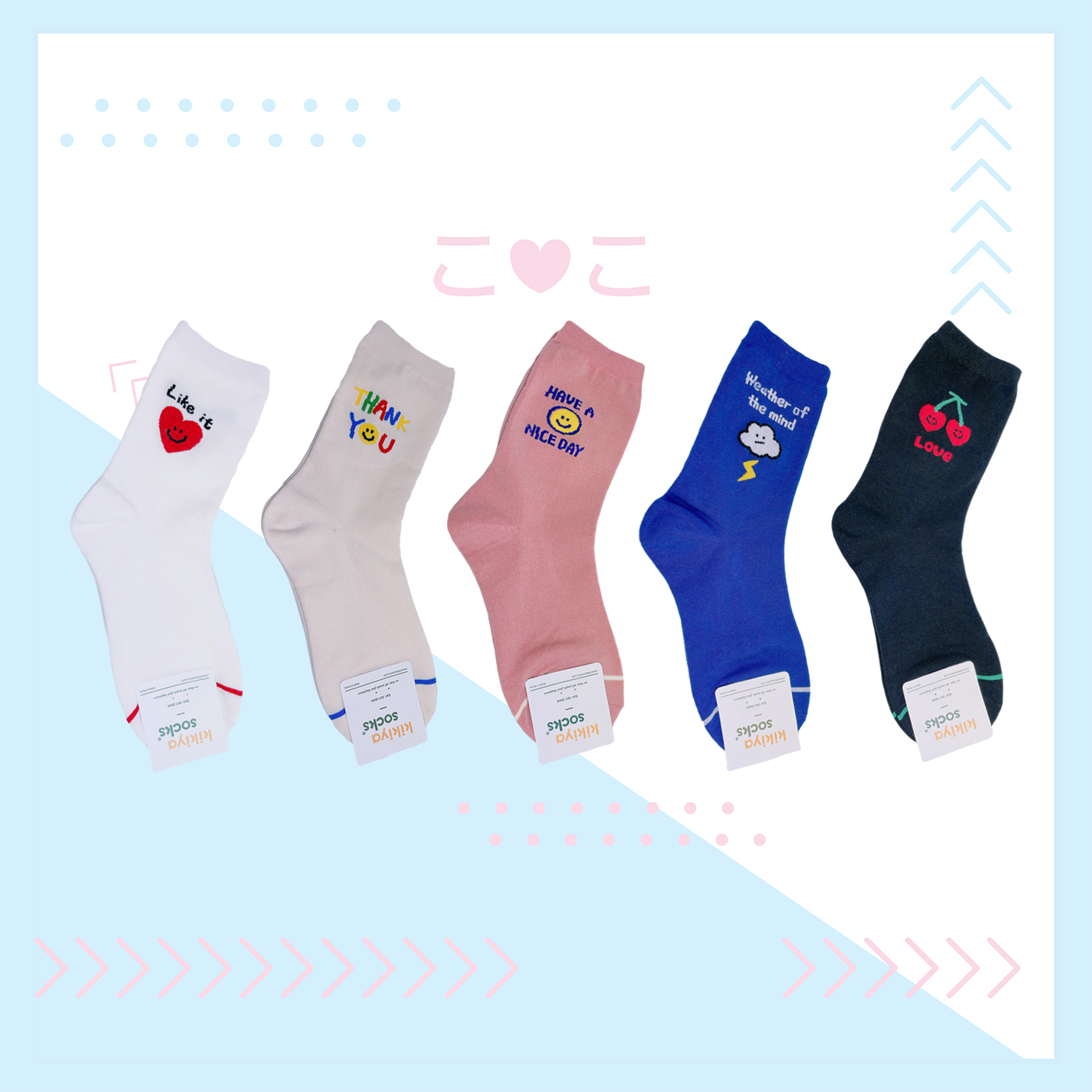 正韓英文字笑臉塗鴉襪子