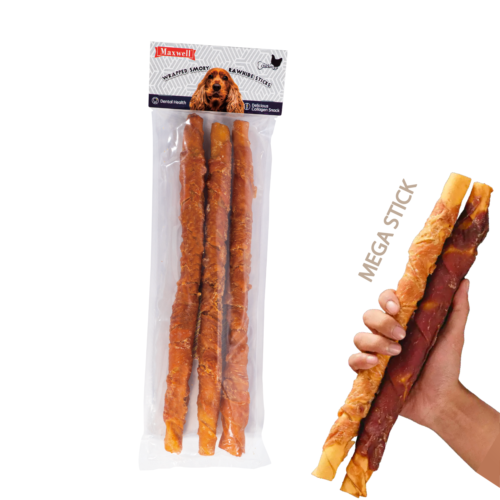 Maxwell⎜雞肉繞煙熏膠原棒  (MEGA in 3PCS)