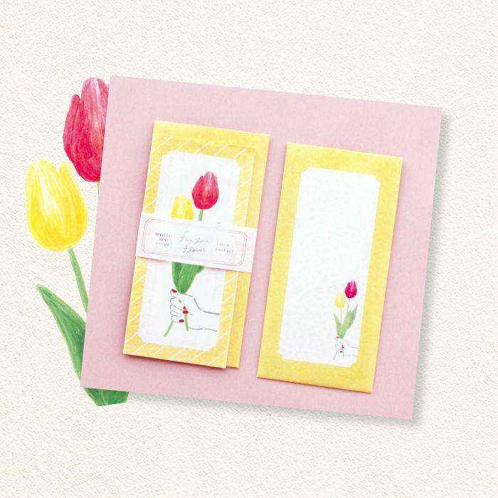 鬱金香 送你一朵花系列 一筆箋信紙信封組｜日本古川紙工