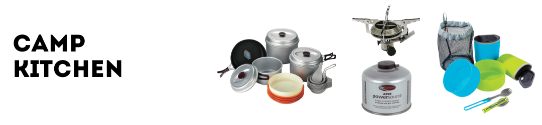 camp kitchen, cooking and utensils