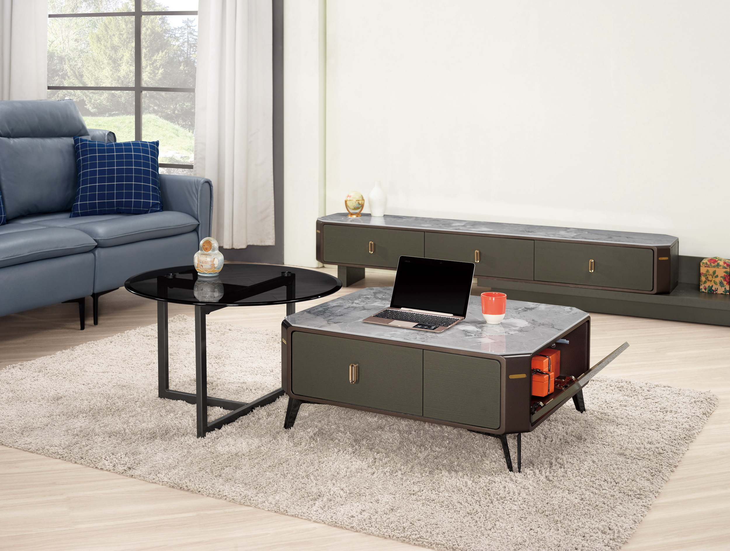 賀瑞斯組合岩板茶几(全組)