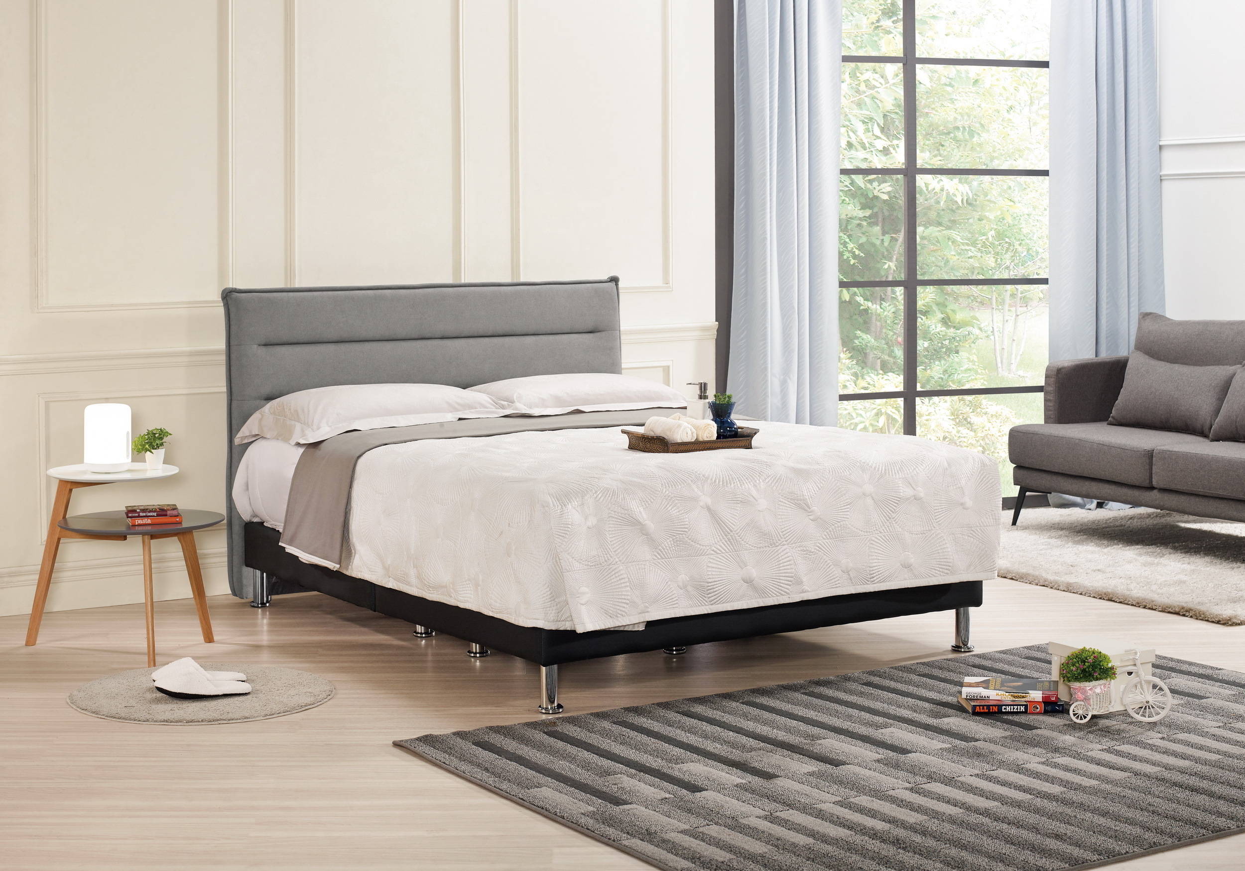 路西恩5尺床頭片(淺灰布)