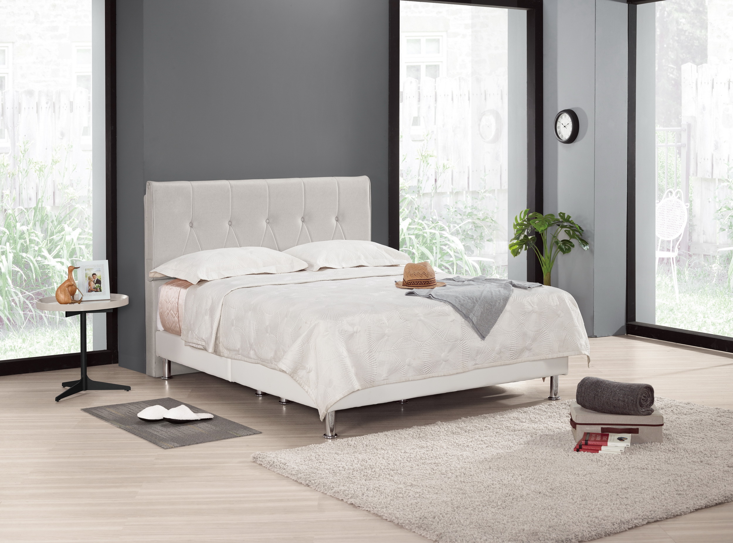 妮可6尺床頭片(米白色布)