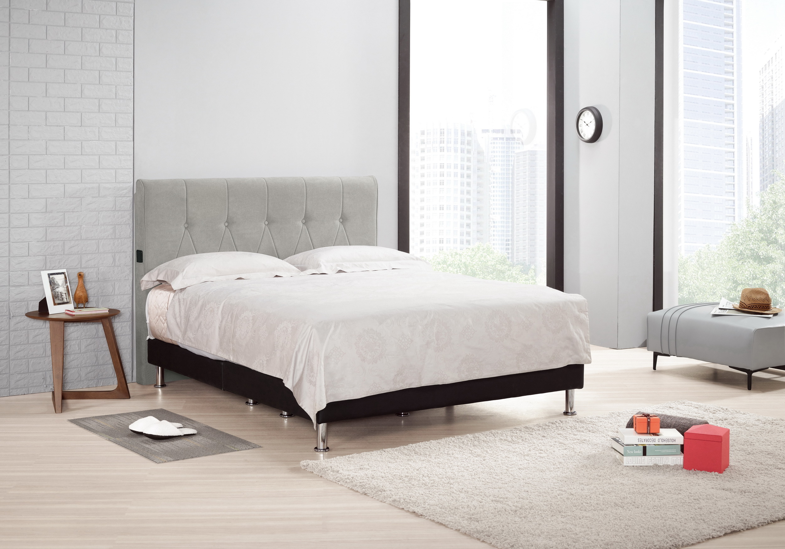 妮可5尺雙人床(淺灰色布)