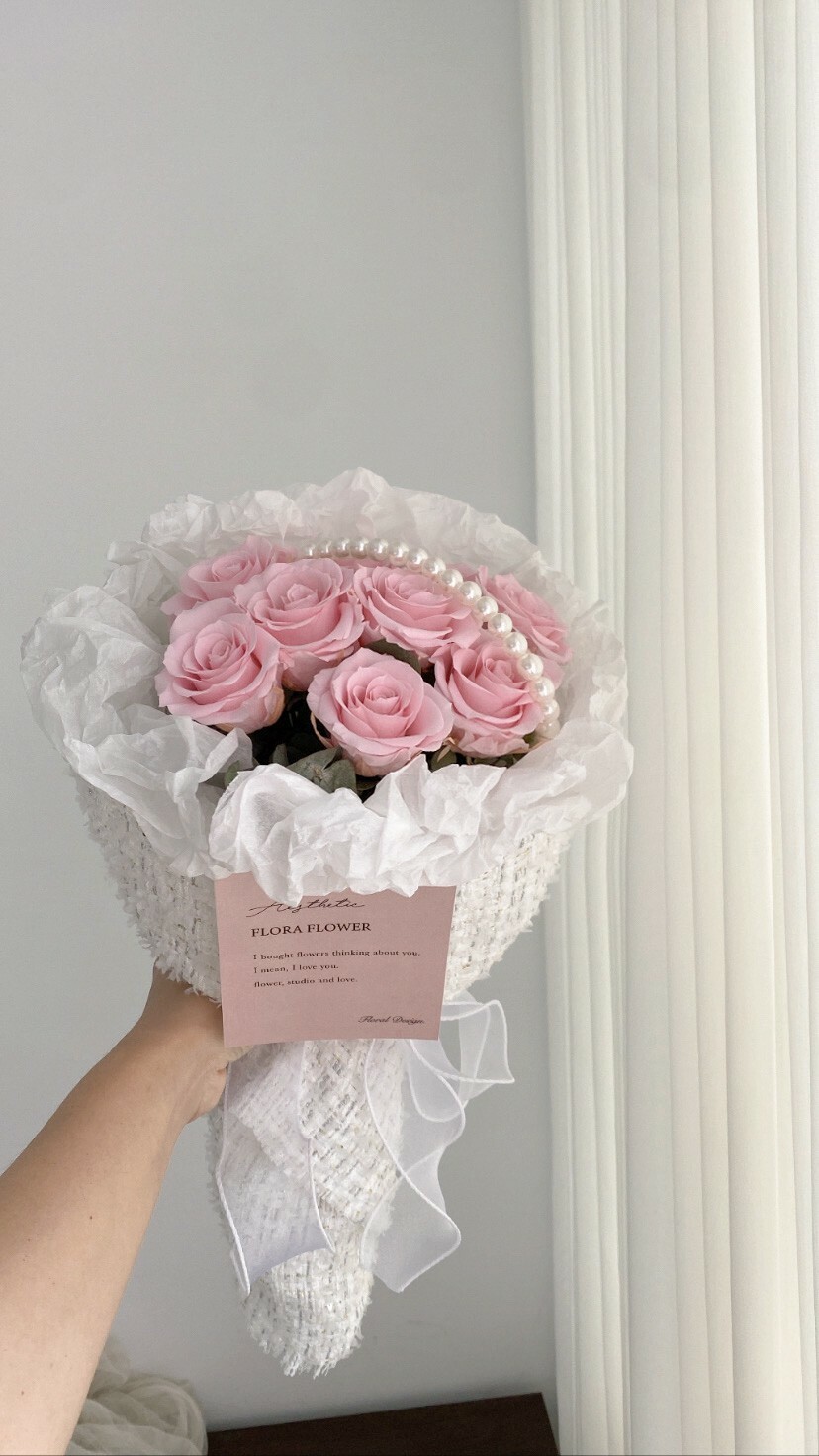 俄羅斯珍珠雲朵永生花束-冰沙粉