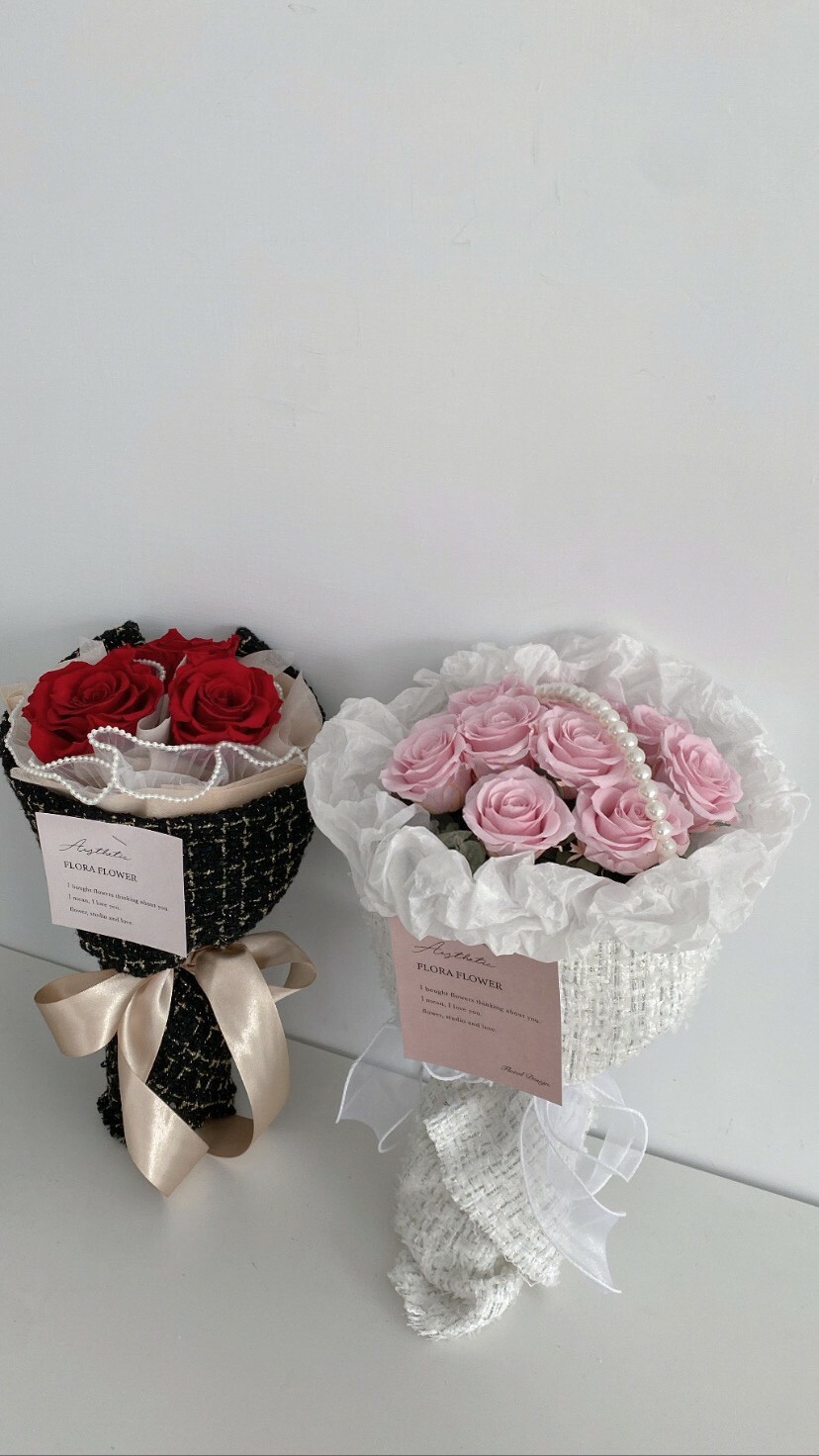 俄羅斯珍珠雲朵永生花束-冰沙粉