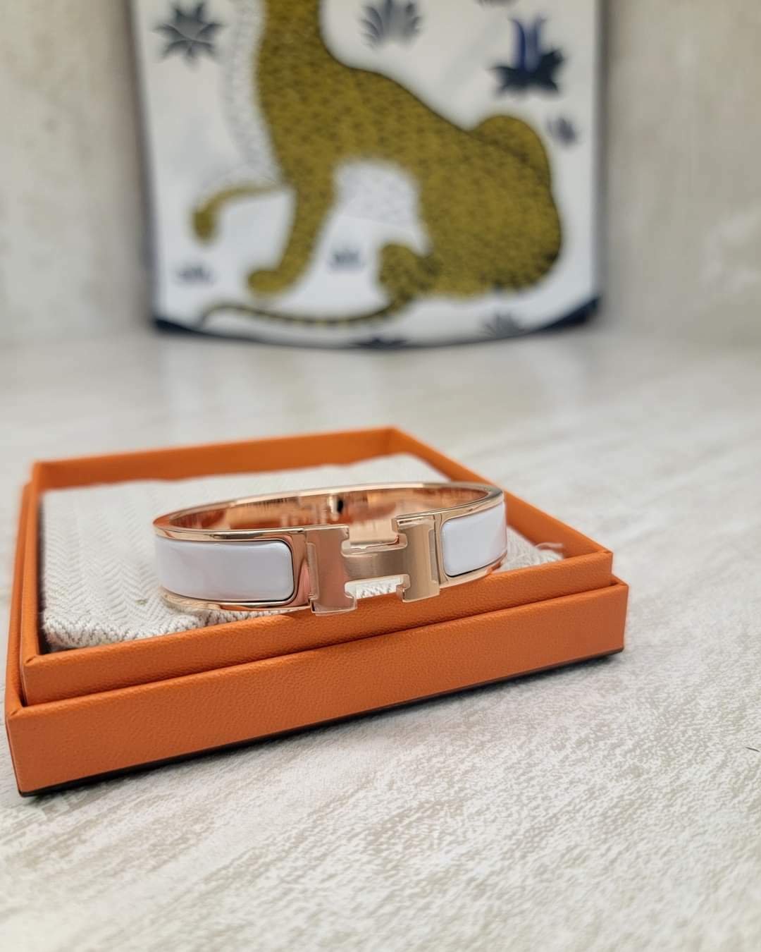 HERMES Clic H bracelet BLANC FO Clic H 手鐲 白拼玫瑰金