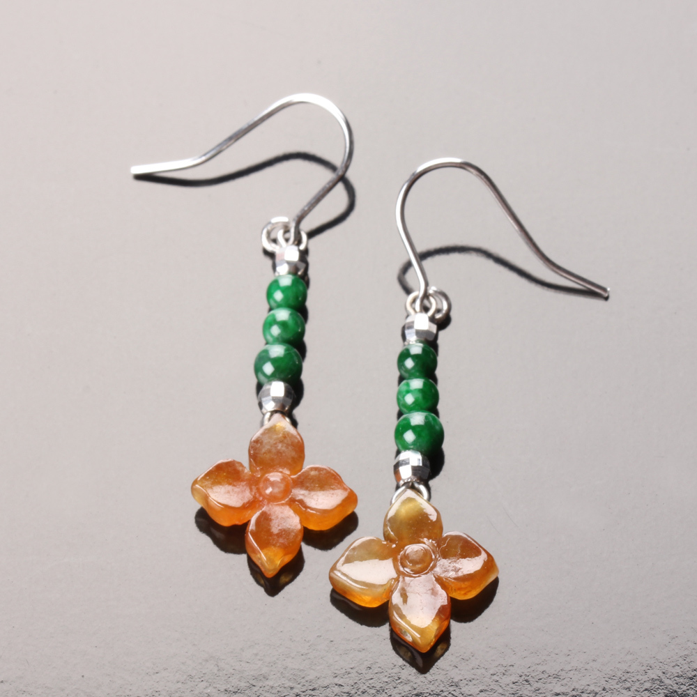 【雅紅珠寶】幸運草天然紅翡綠翠翡翠耳環-E0040