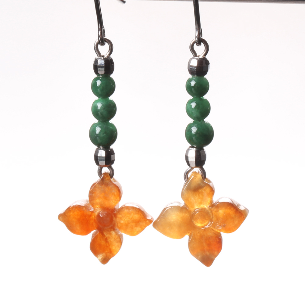 【雅紅珠寶】幸運草天然紅翡綠翠翡翠耳環-E0040