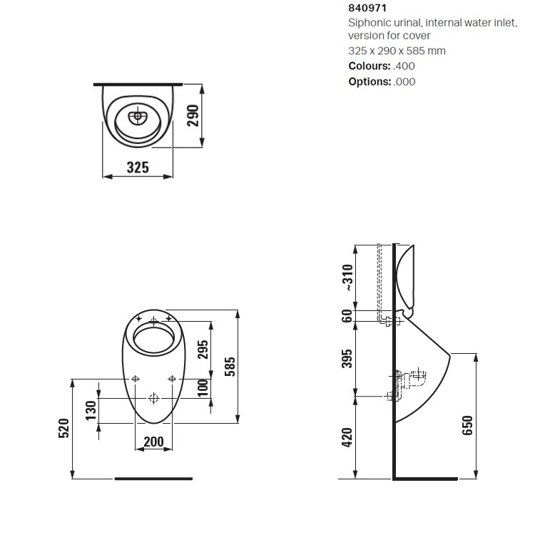 Laufen "Alessi One" 8.4097.1.400.000.1 + 8.9497.1.000.000.1 Siphonic Urinal with Cover (LCC)