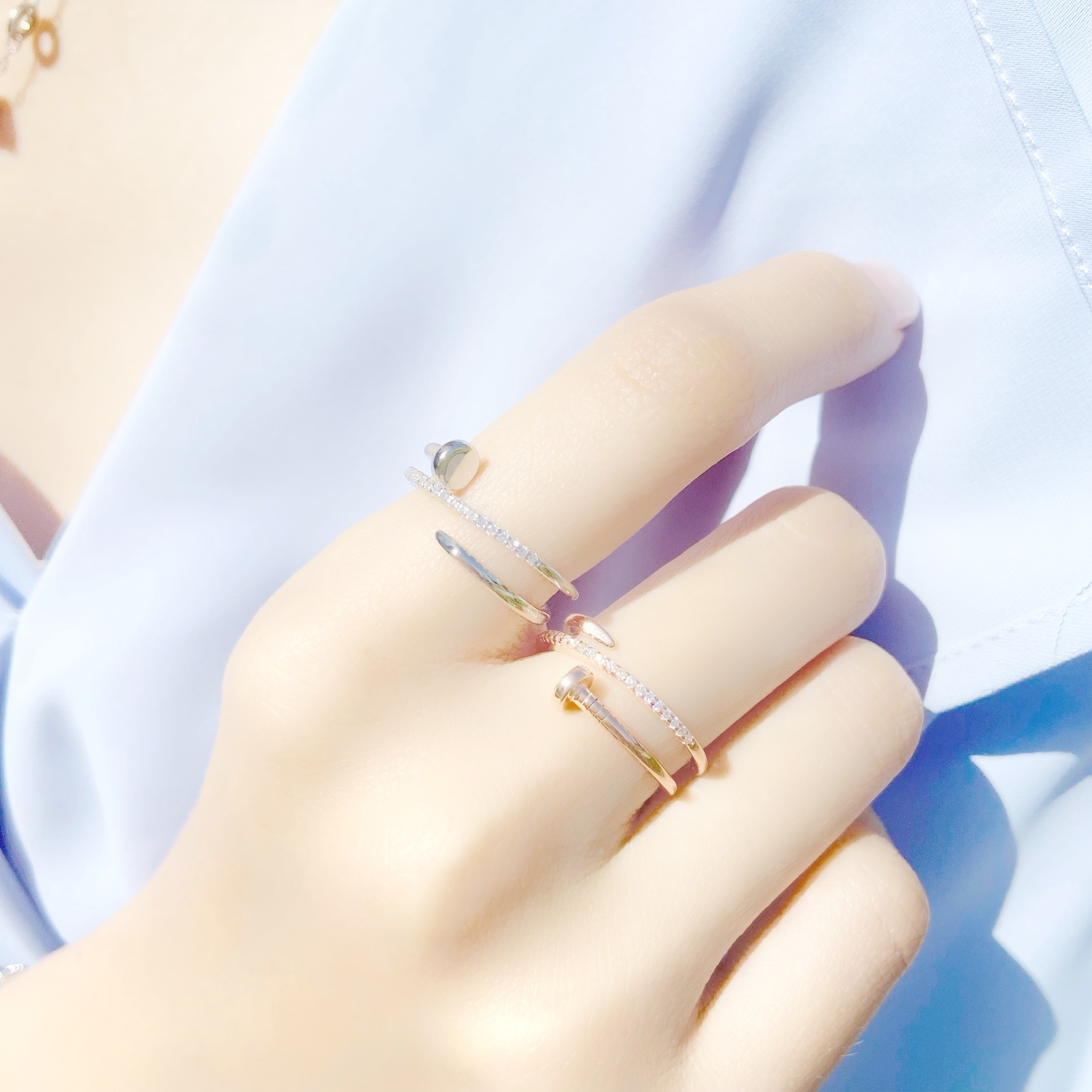 | 925 Silver・ White Gold・Rose Gold | Hold Your Warmness Triple Ring （Silver / Rose Gold）| RI0401 |