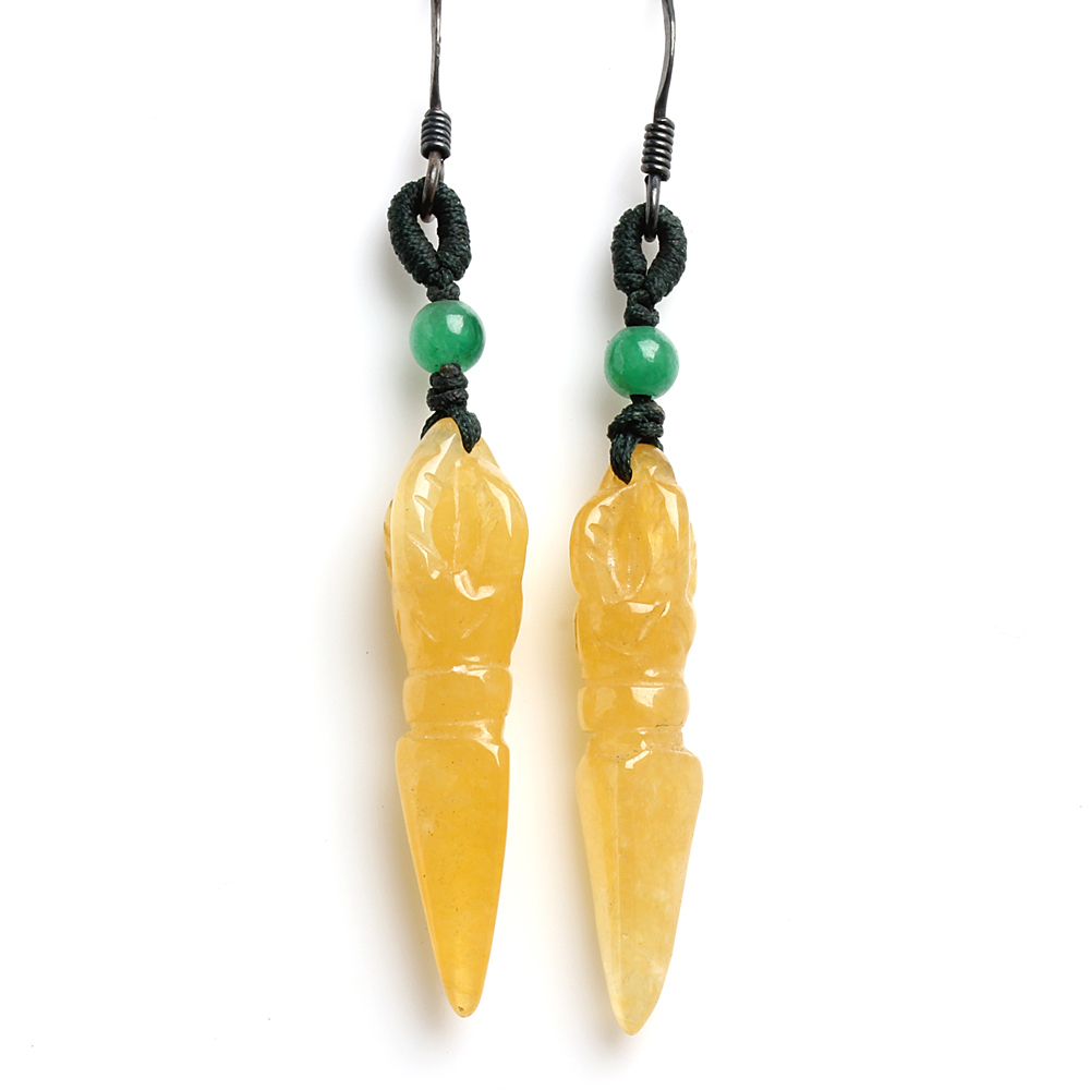 破除煩惱天然金黃翡翠耳環-金剛杵-雅紅珠寶