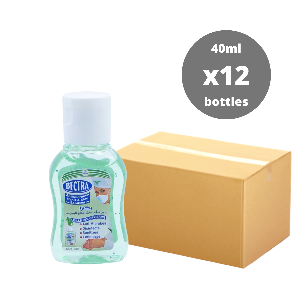 [盒裝] 歐盟認可Bectra - 抗菌 免沖洗搓手液 (青檸味), 40ml x 12