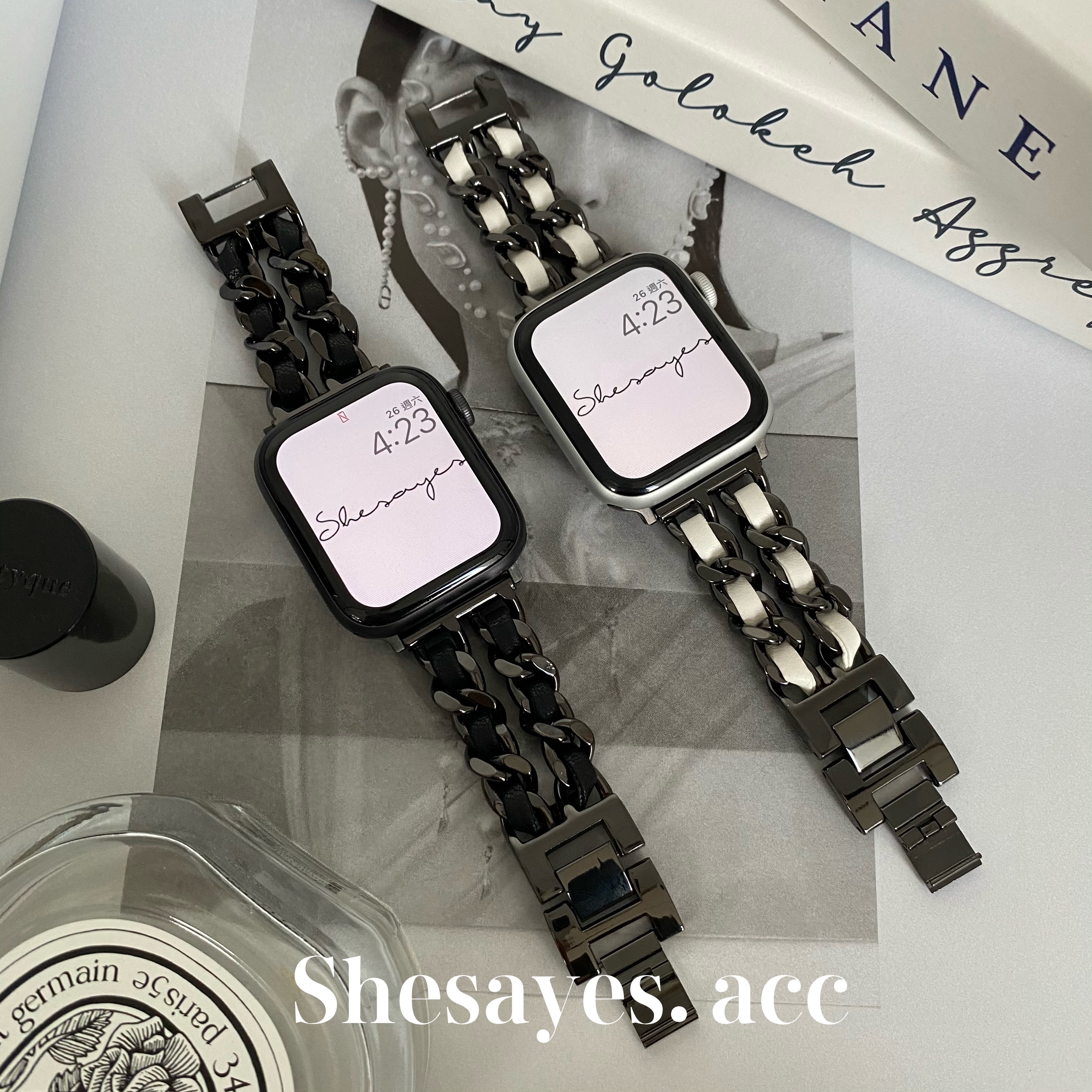 APPLE WATCH黑色小香風錶帶[黑色/白色]