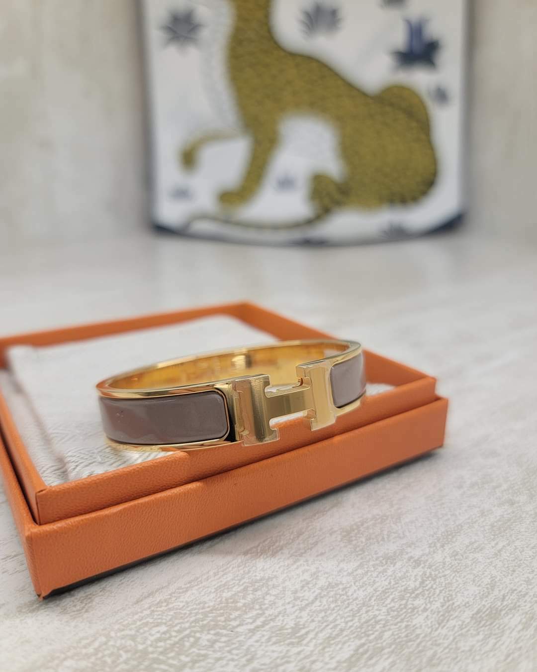 HERMES CLIC H Bracelet MARRON GLACE F 手鐲 奶茶拼金