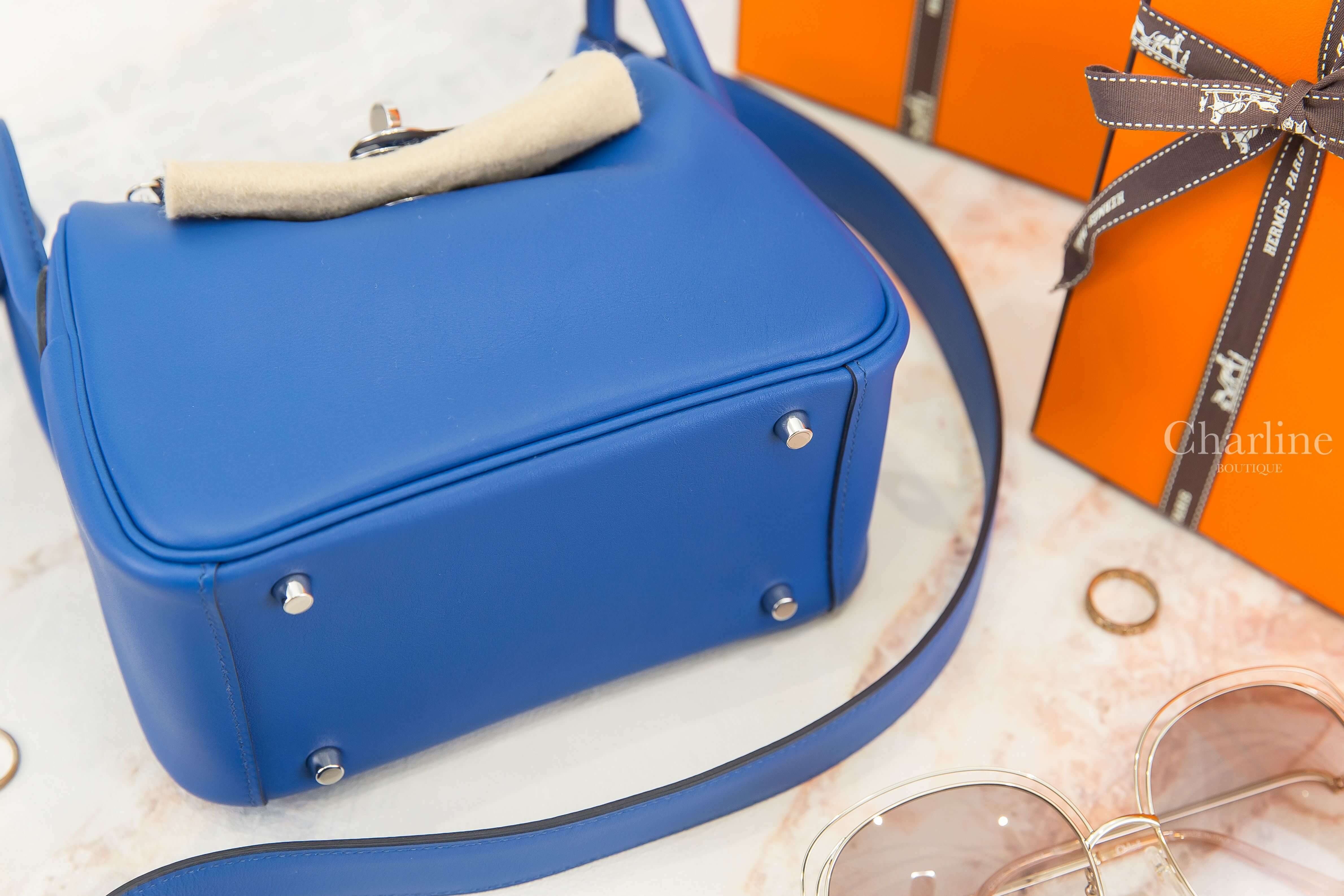 Hermès Lindy Mini 71 Bleu France / 73 Bleu Saphir Swift U刻法國藍拼寶石藍內裡銀釦-Charline Boutique 精品代購
