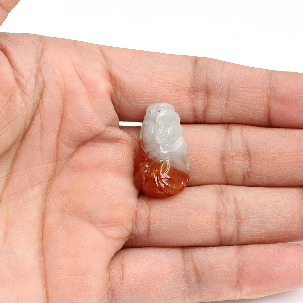 雙福臨門天然白紅翡翠玉墜項鍊-蝙蝠-古錢-雅紅珠寶