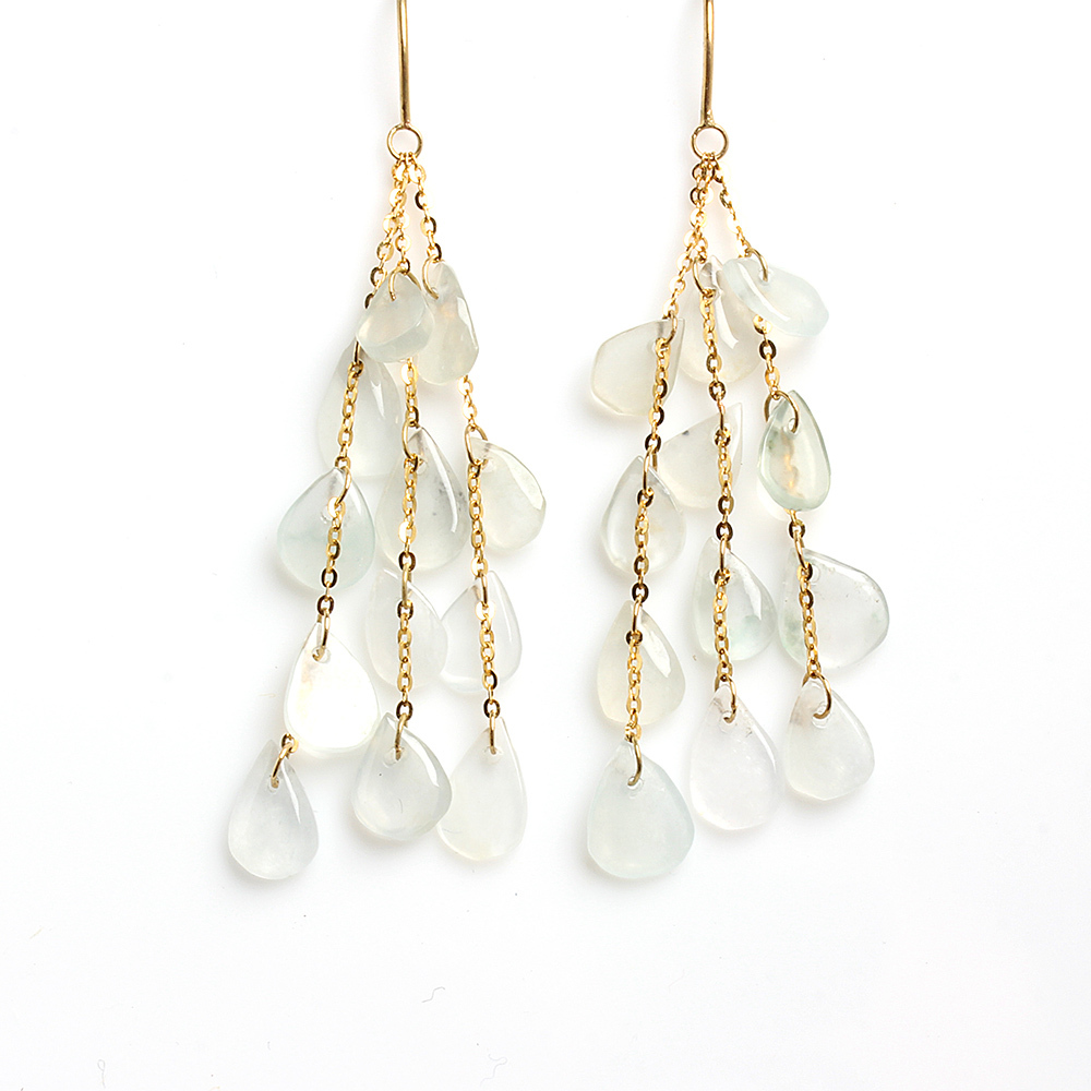 【雅紅珠寶】涓滴成流天然玻璃種翡翠耳環-水滴形-E0042