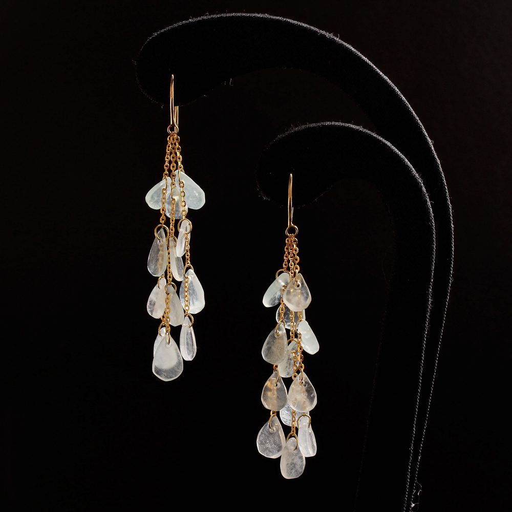 涓滴成流天然玻璃種翡翠耳環-水滴形-雅紅珠寶