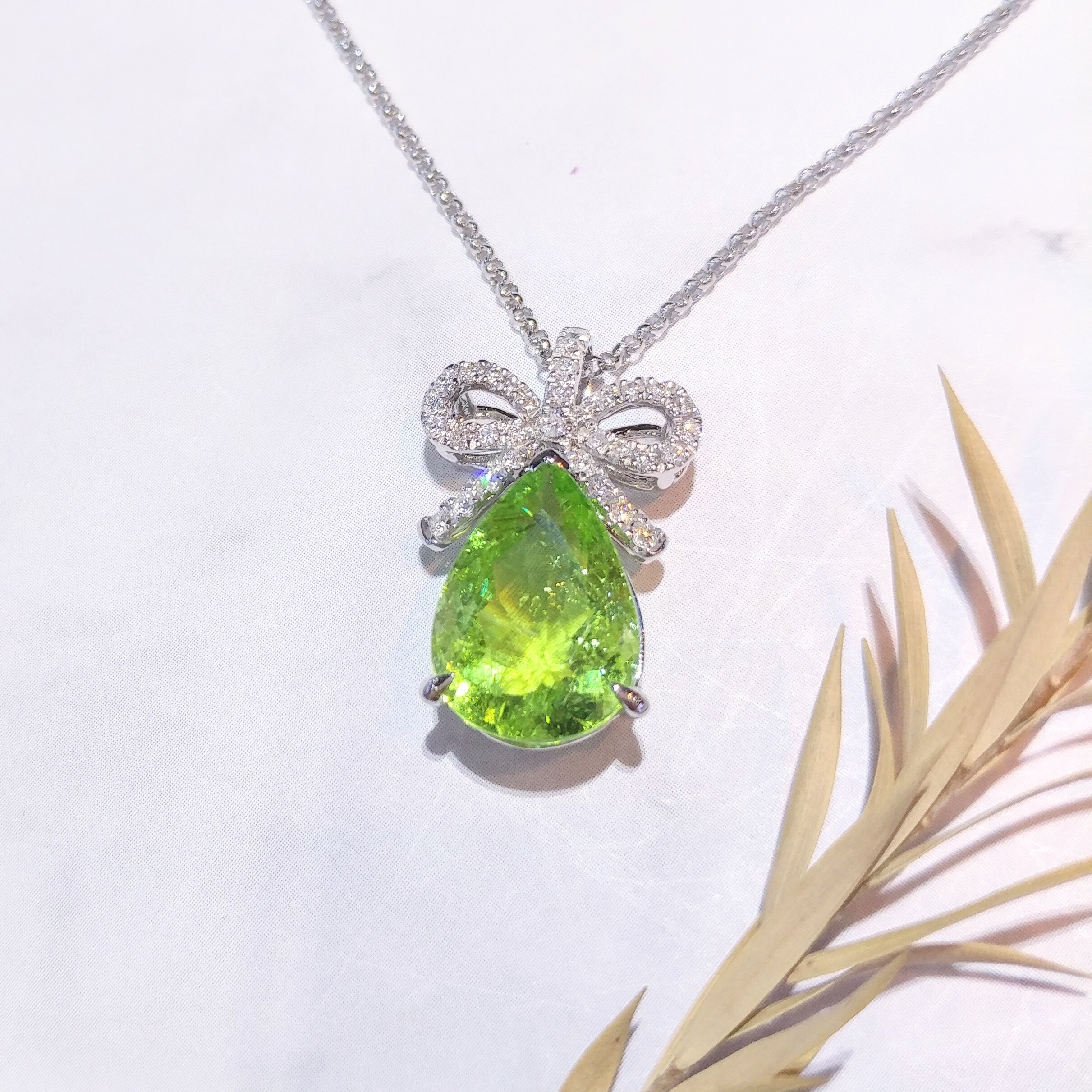 18K White Gold 4.09ct Tourmaline and Diamond Pendant