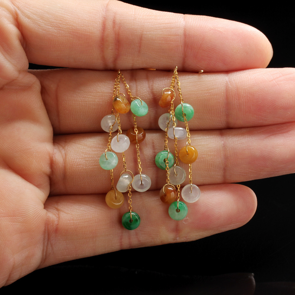 玉潤珠圓天然四色翡翠耳環-圓形-雅紅珠寶