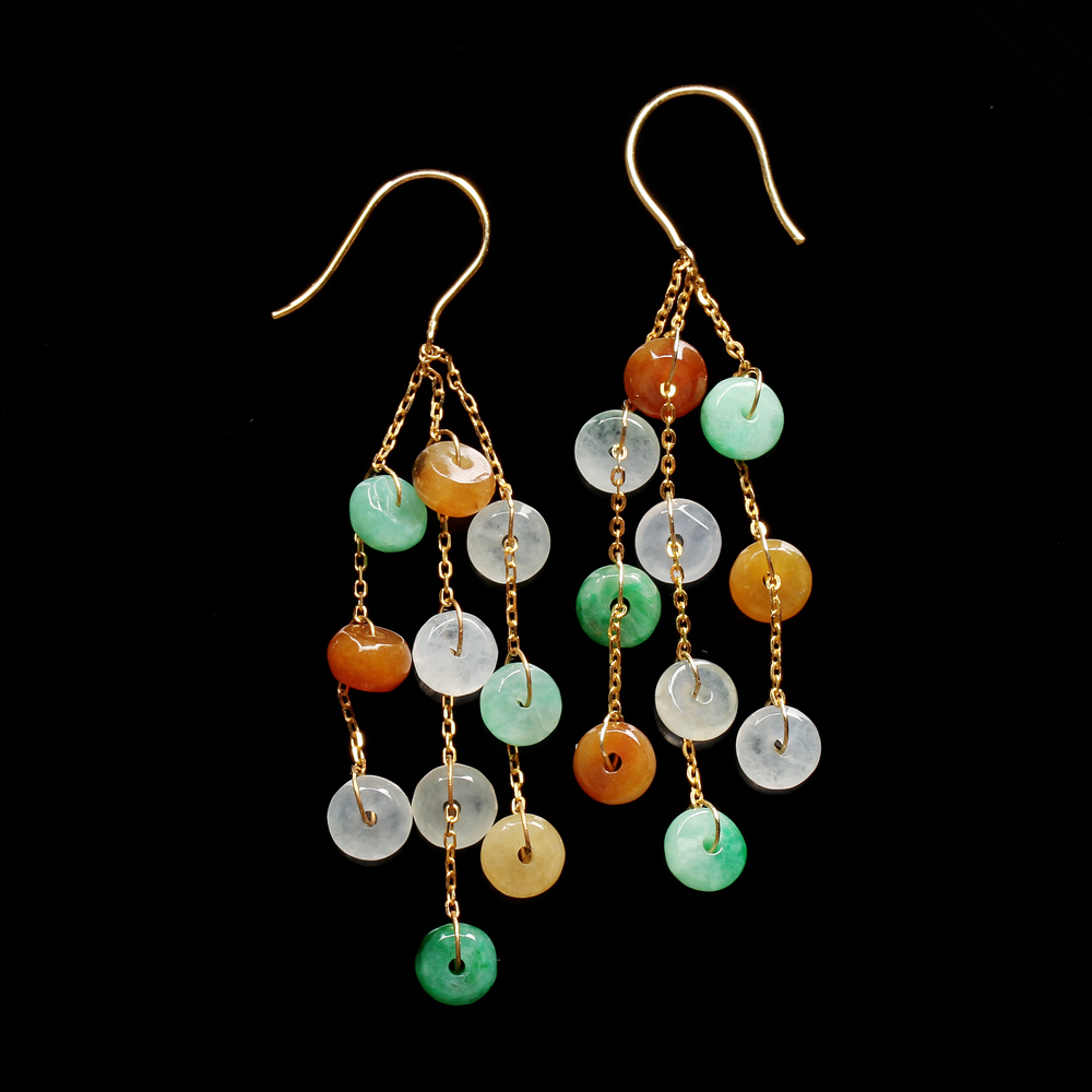 玉潤珠圓天然四色翡翠耳環-圓形-雅紅珠寶