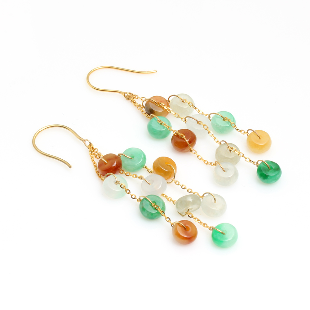 玉潤珠圓天然四色翡翠耳環-圓形-雅紅珠寶