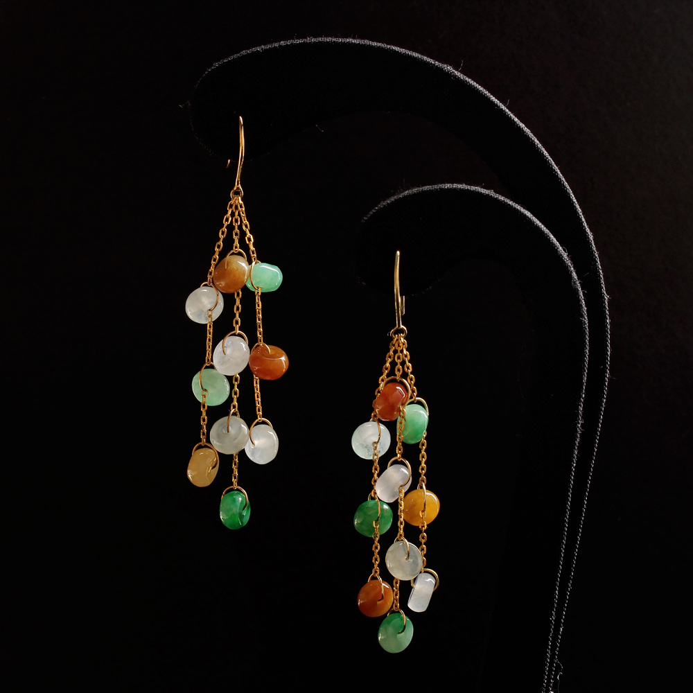 玉潤珠圓天然四色翡翠耳環-圓形-雅紅珠寶