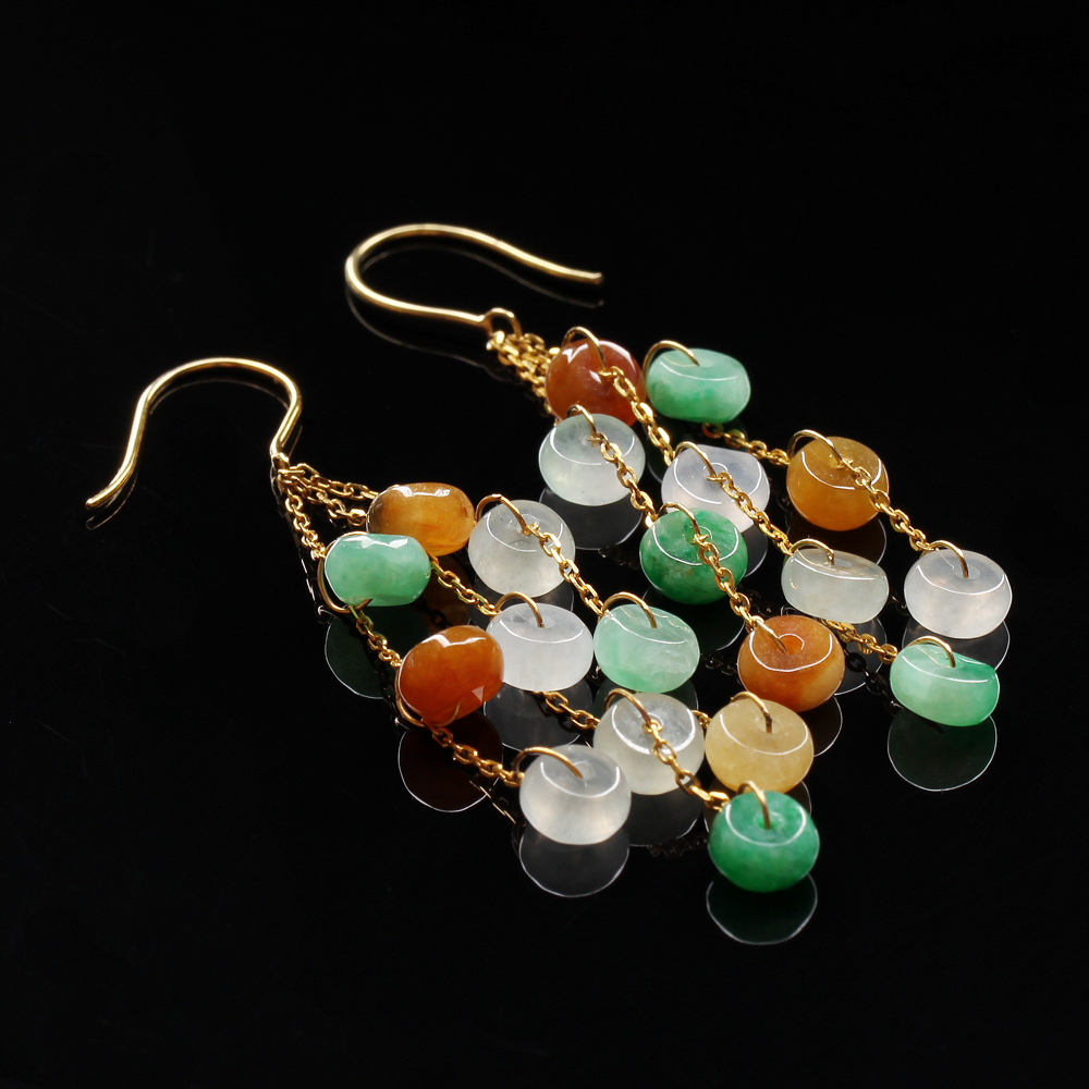 玉潤珠圓天然四色翡翠耳環-圓形-雅紅珠寶