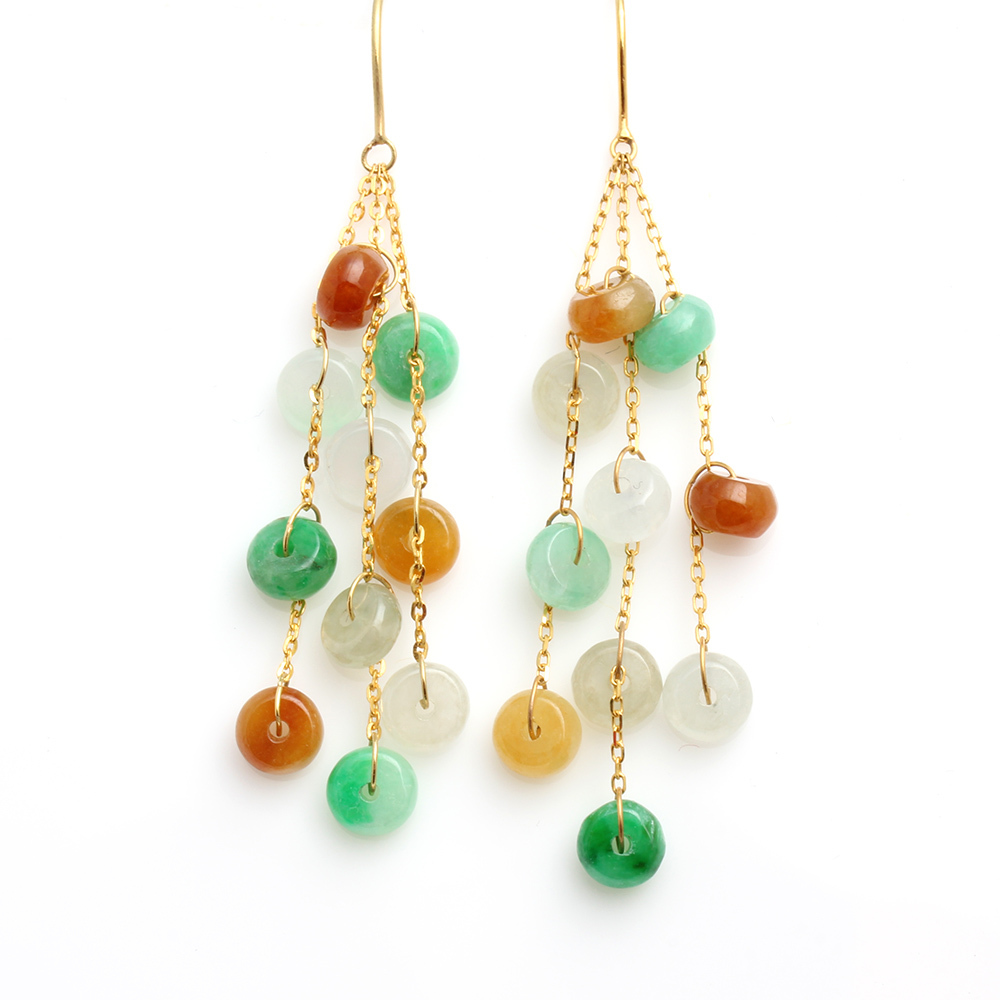 玉潤珠圓天然四色翡翠耳環-圓形-雅紅珠寶